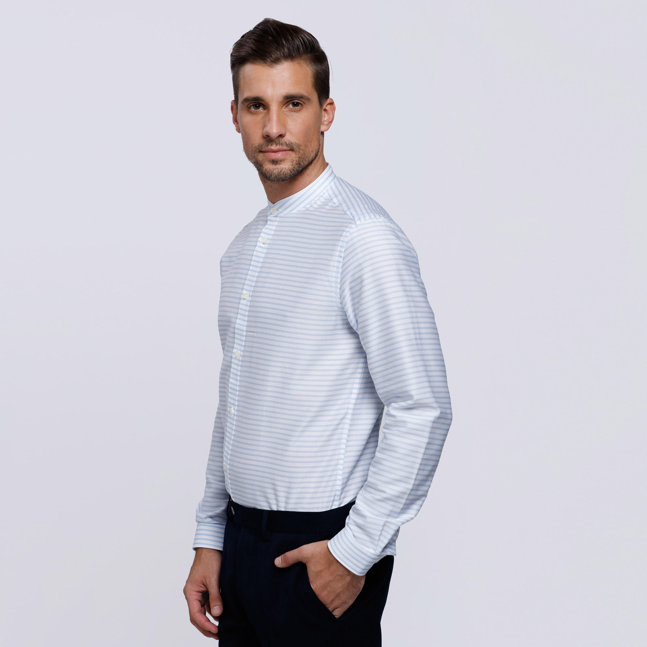 Striped Long Sleeves with Mandarin Collar-men-clothing-shirts-image-3