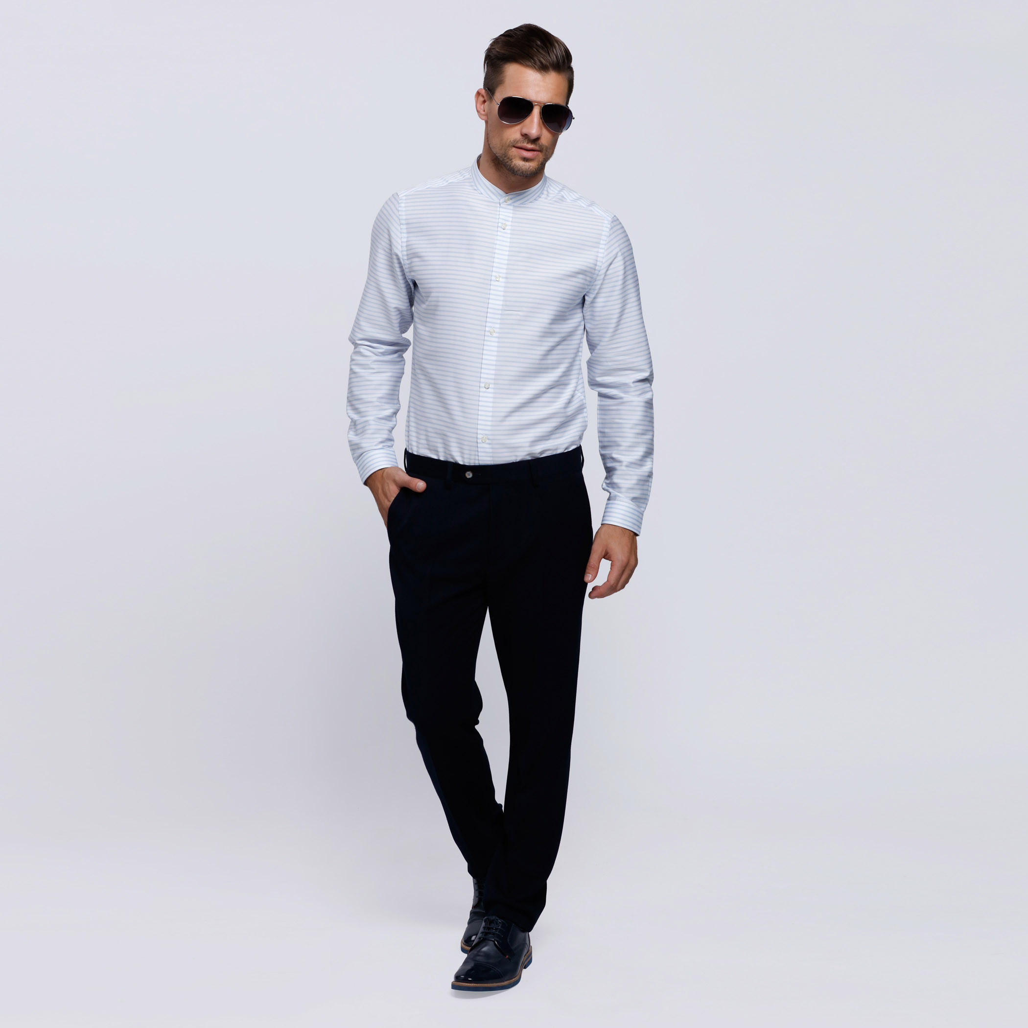 Striped Long Sleeves with Mandarin Collar-men-clothing-shirts-image-1