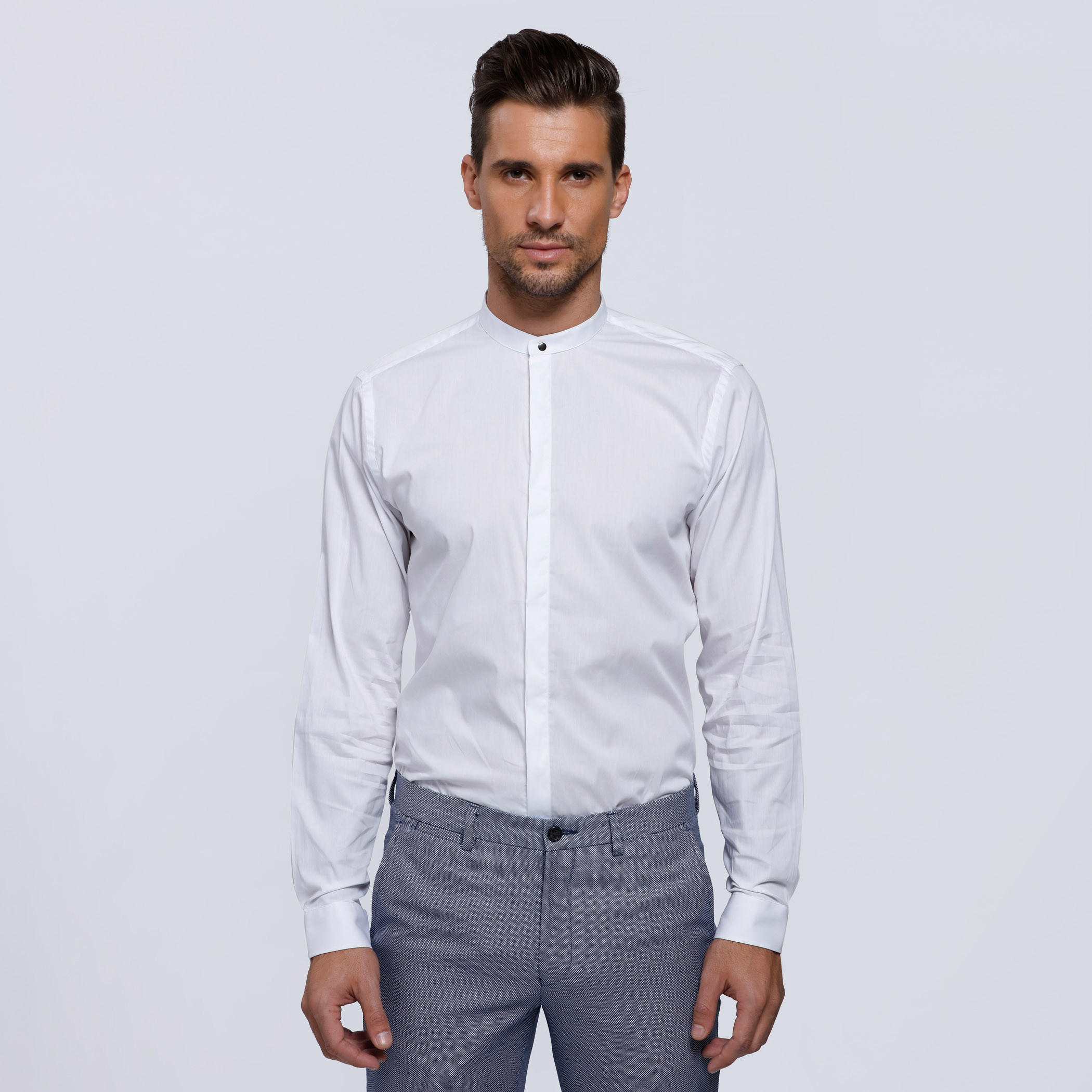 Long Sleeves Shirt with Mandarin Collar-men-clothing-shirts-image-1