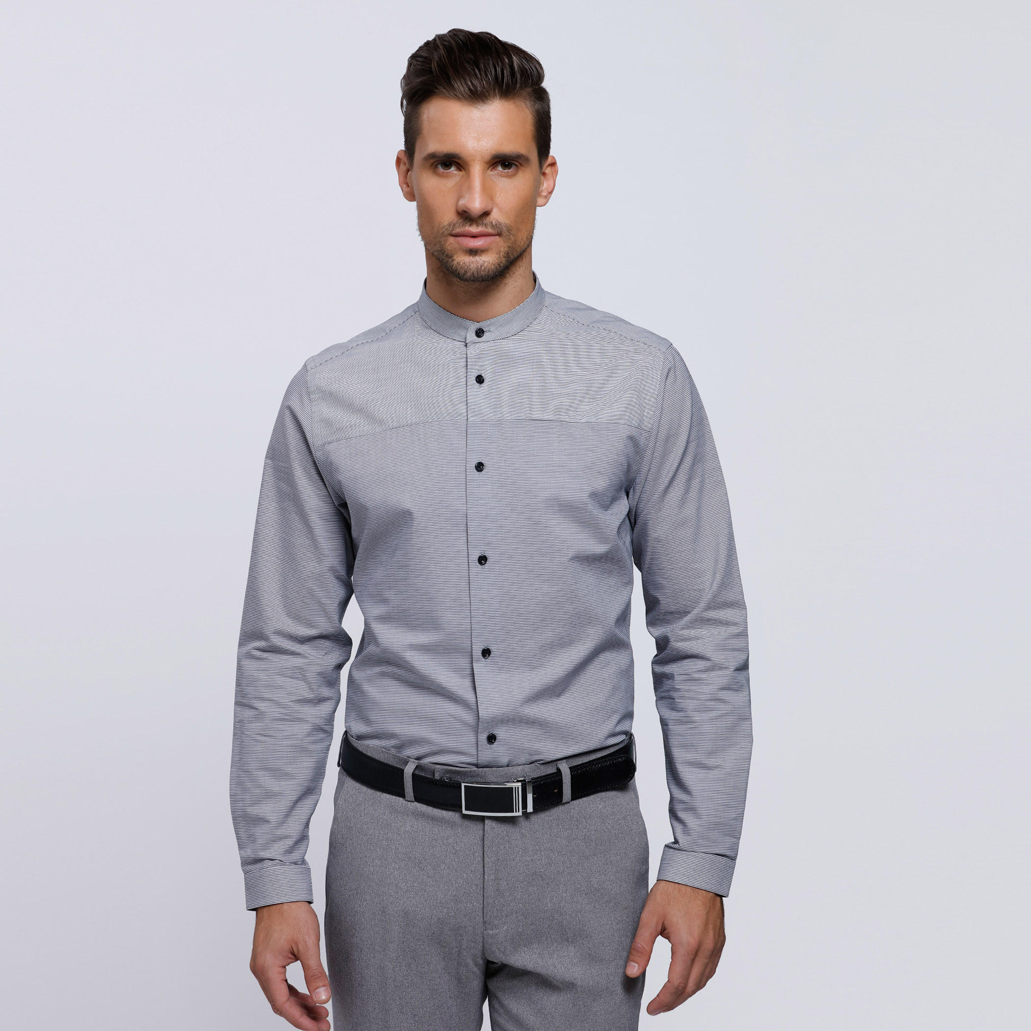 Striped Long Sleeves with Mandarin Collar-men-clothing-shirts-image-1