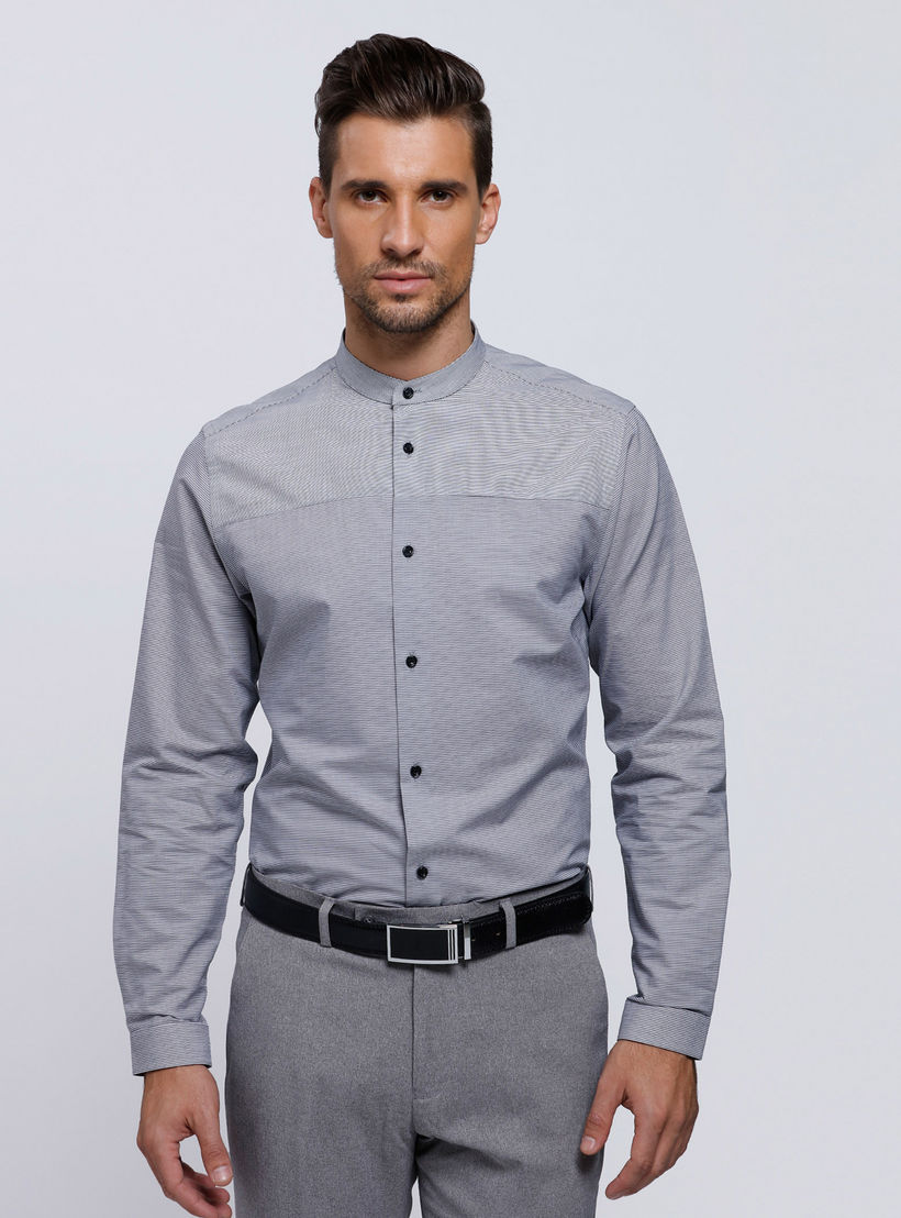 Striped Long Sleeves with Mandarin Collar-men-clothing-shirts-image-1
