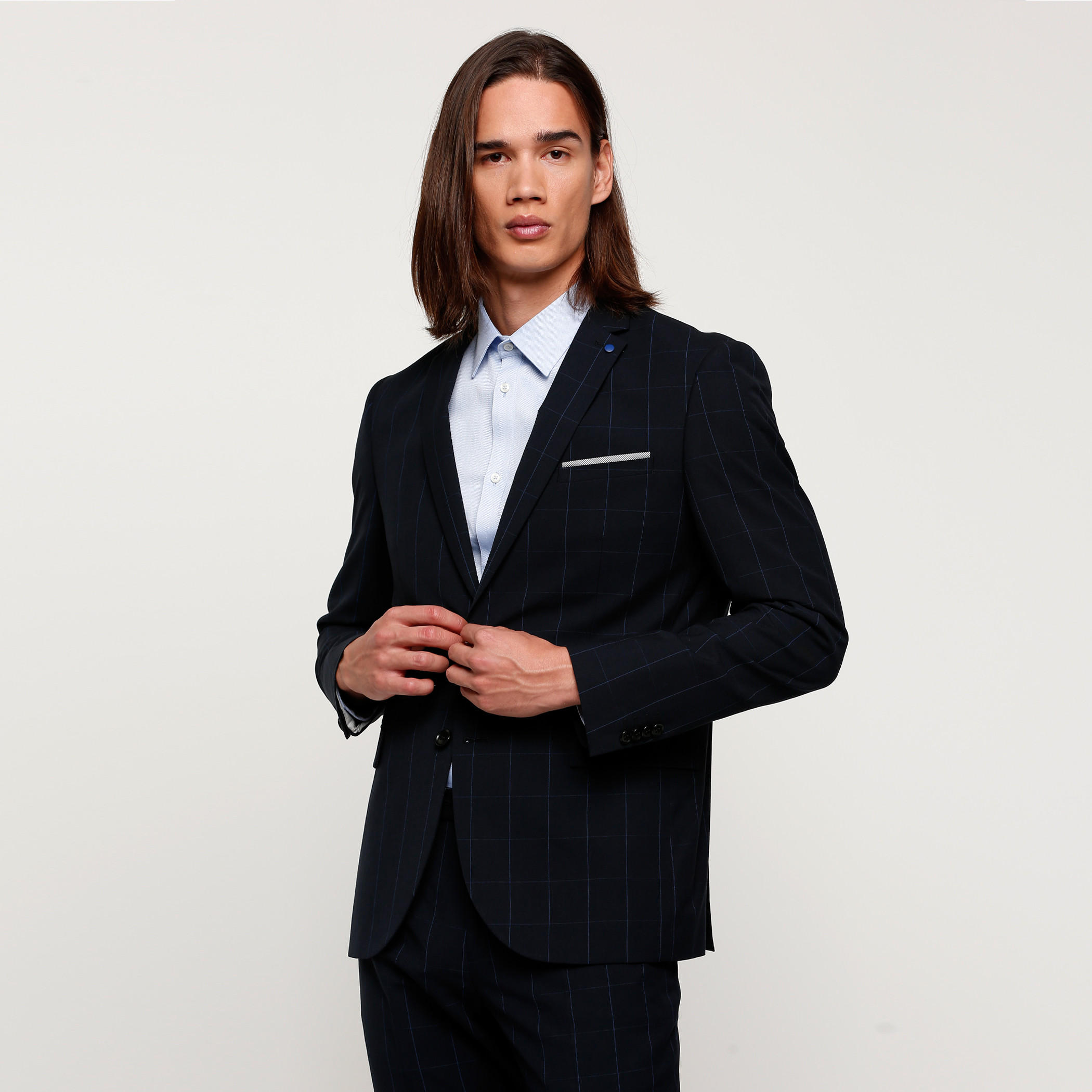 جاكيت بليزر كاروهات بأكمام طويلة وجيب-men-winterwear-jacketsandblazers-image-1