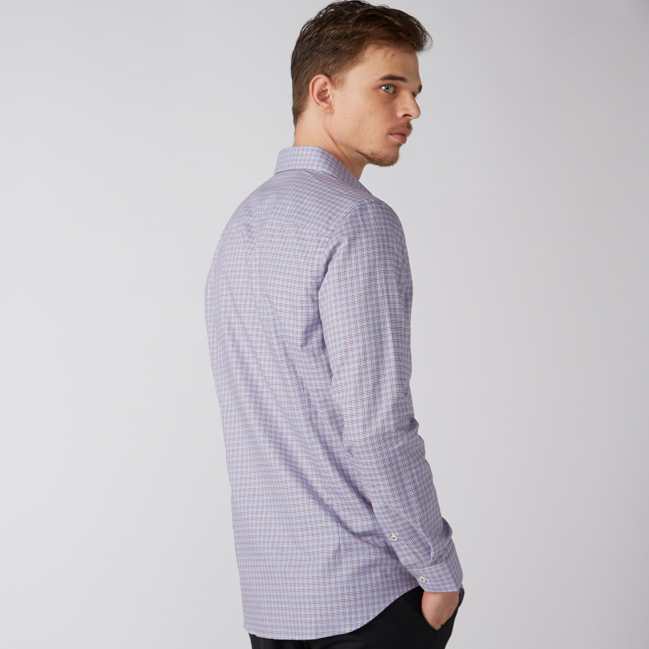 قميص كاروهات بأكمام طويلة ووصلة أزرار كاملة-men-clothing-shirts-image-1