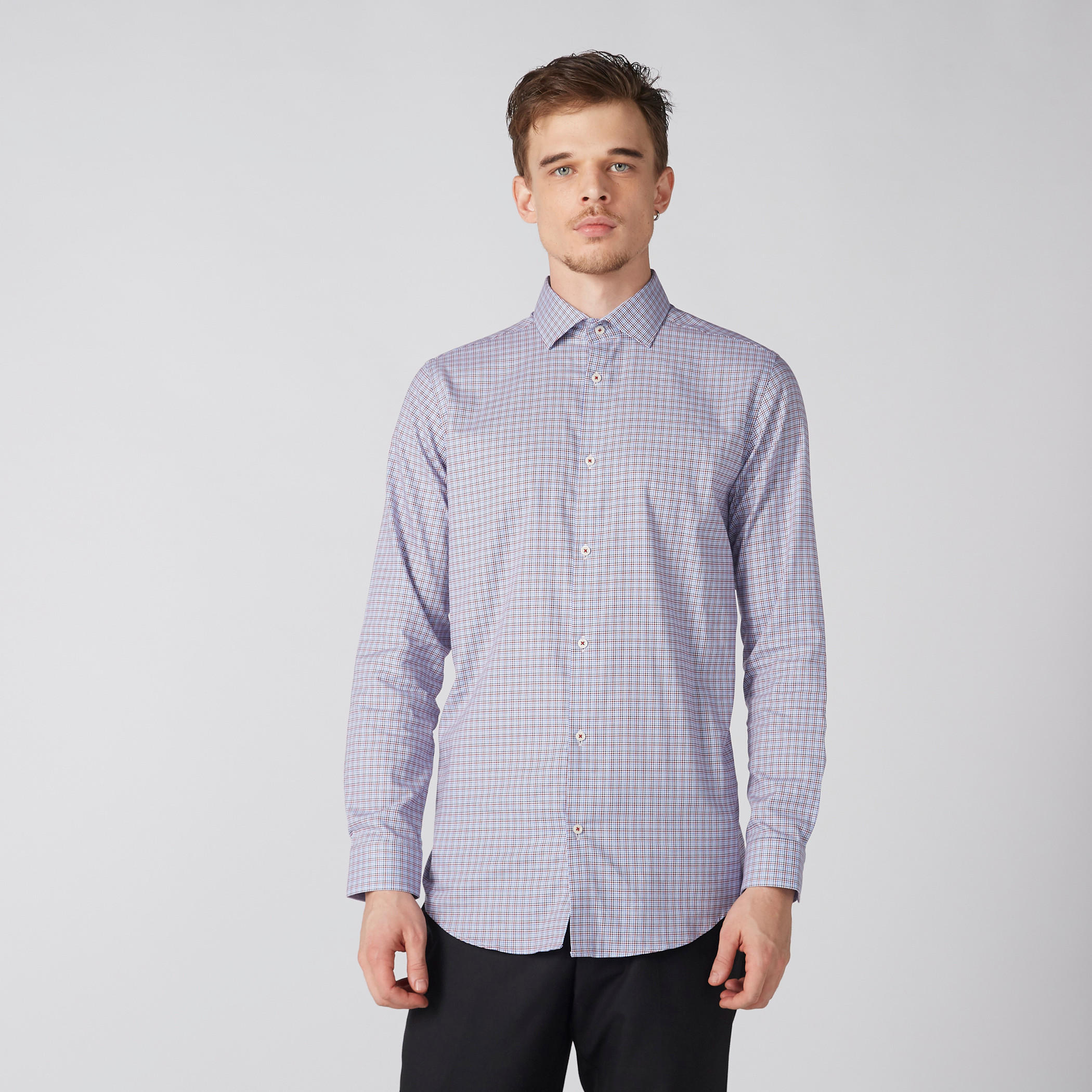 قميص كاروهات بأكمام طويلة ووصلة أزرار كاملة-men-clothing-shirts-image-2