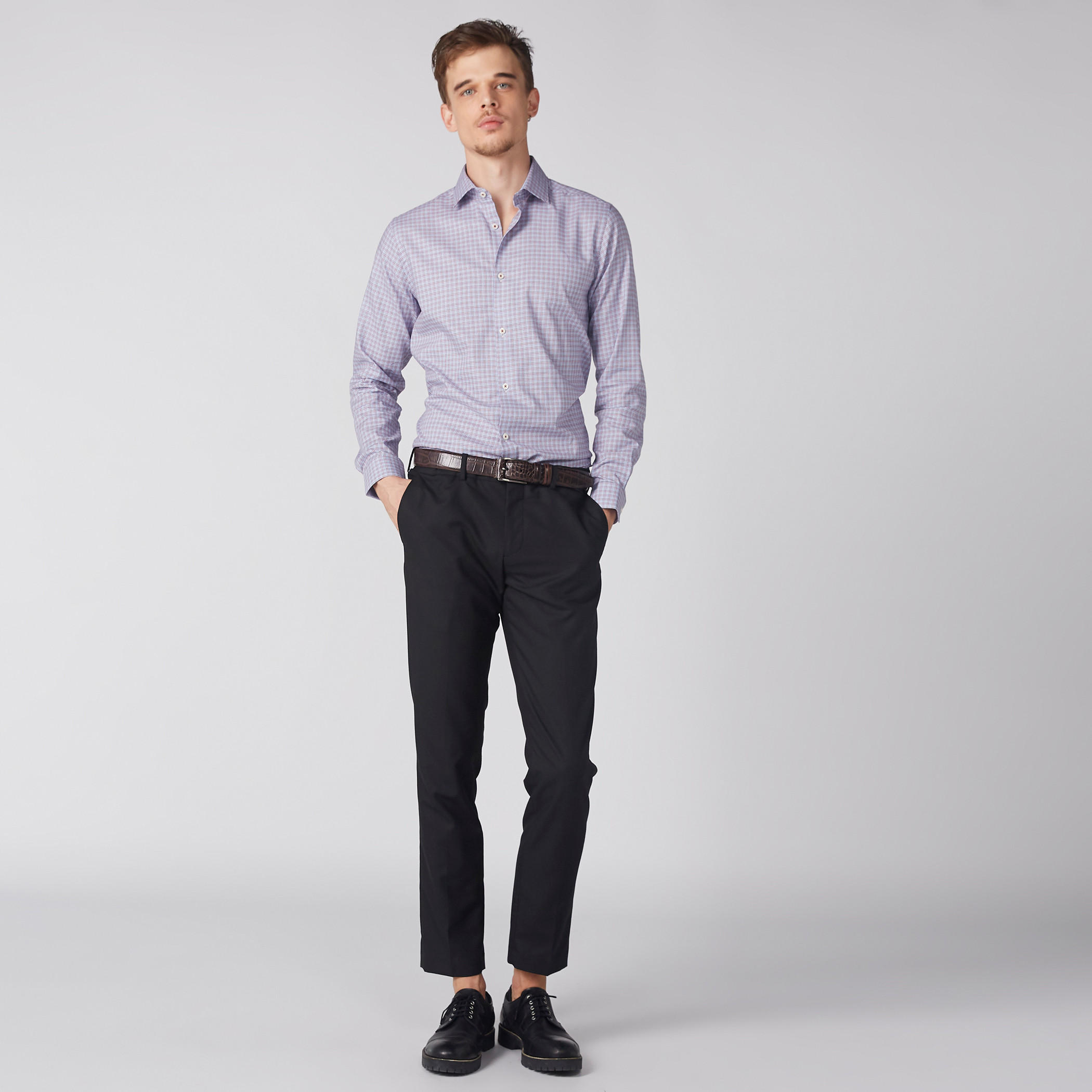 قميص كاروهات بأكمام طويلة ووصلة أزرار كاملة-men-clothing-shirts-image-3