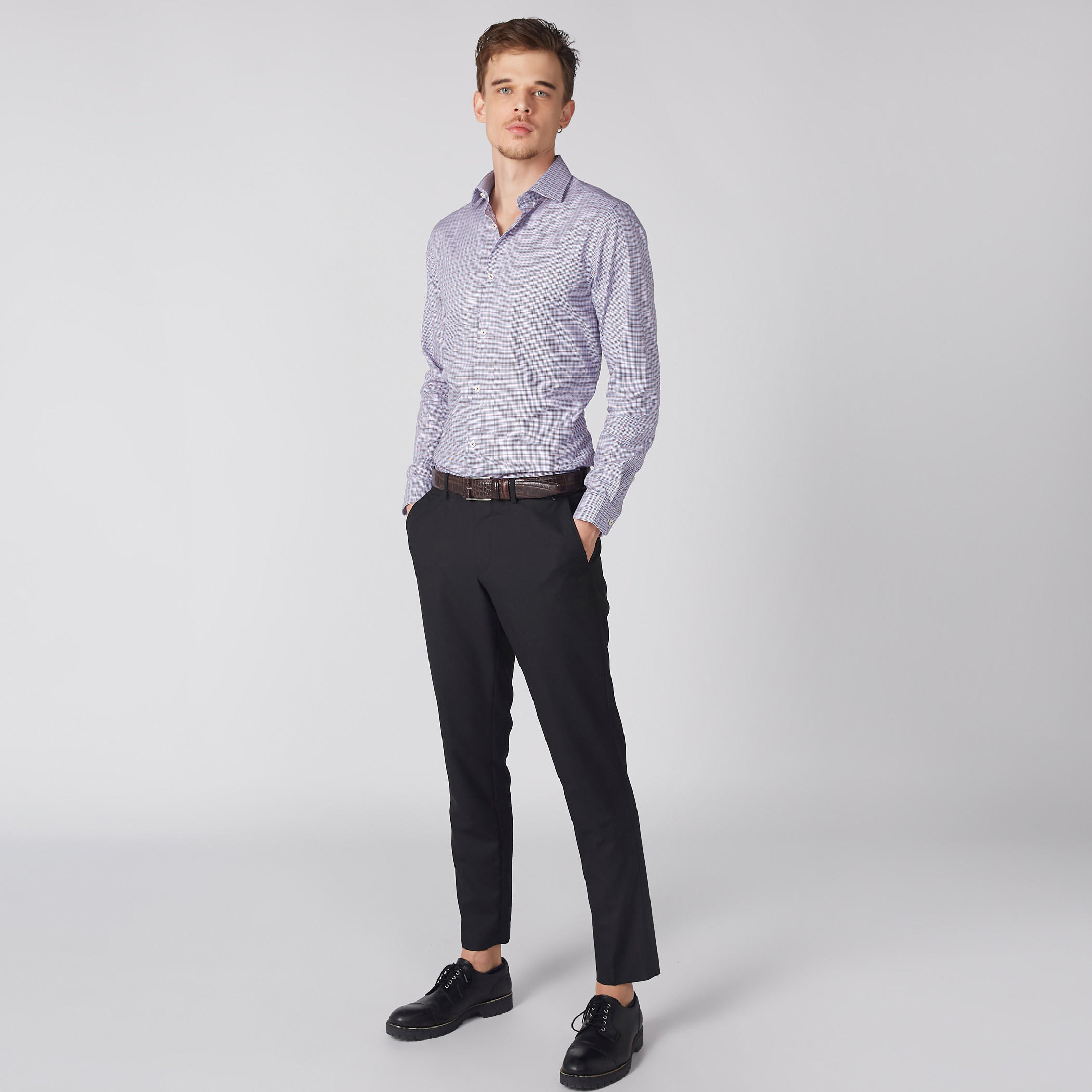 قميص كاروهات بأكمام طويلة ووصلة أزرار كاملة-men-clothing-shirts-image-4