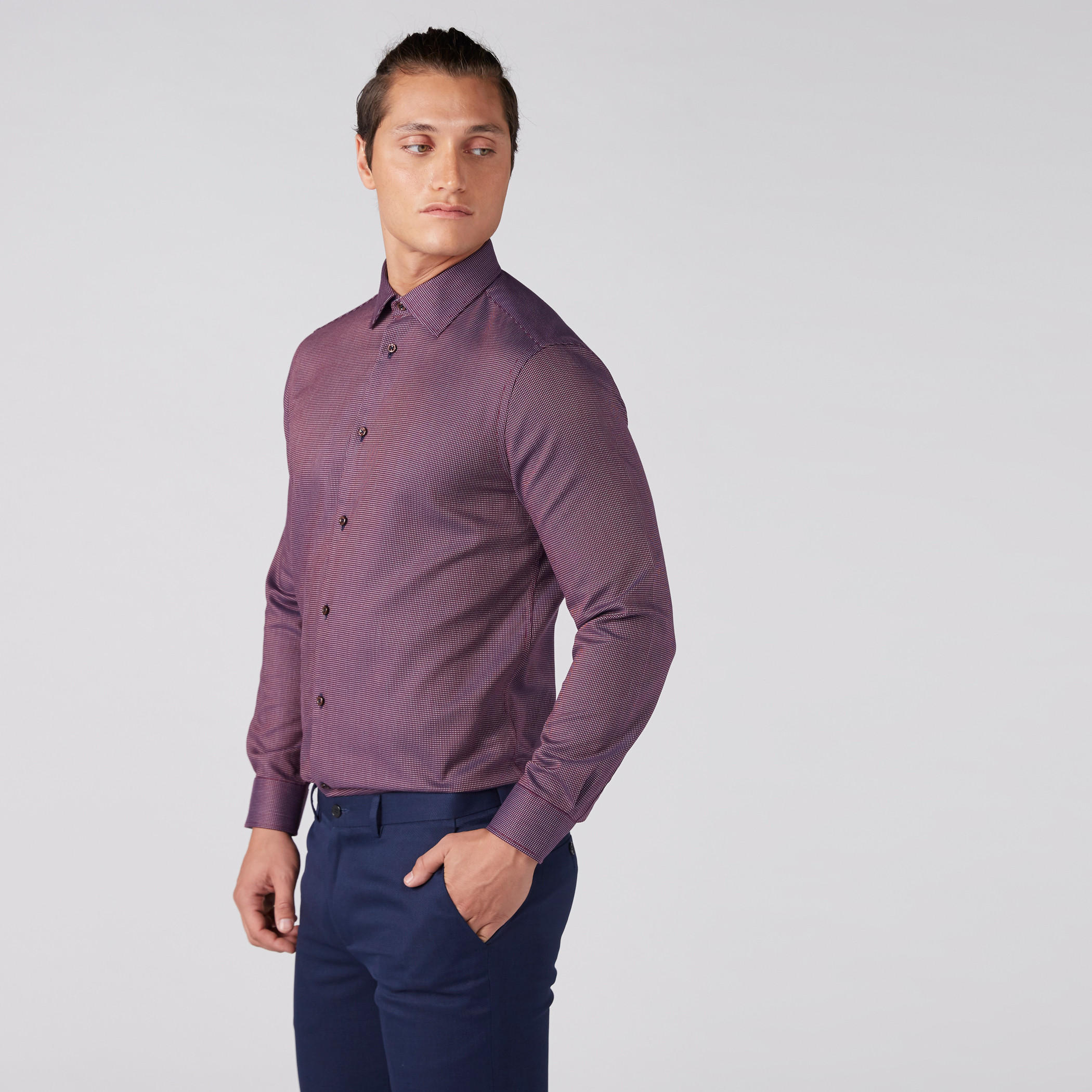 قميص بارز الملمس بياقة واسعة وأكمام طويلة وأزرار-men-clothing-shirts-image-3