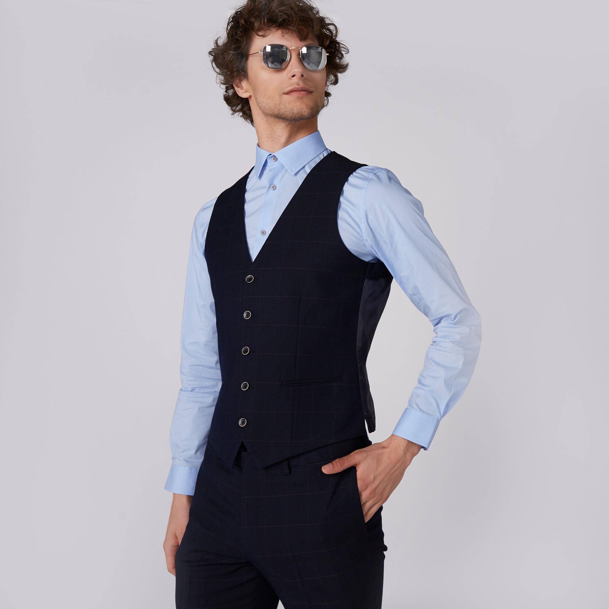 Chequered Waistcoat with Complete Placket and Pocket Detail-men-clothing-jacketsandblazers-coats-image-3