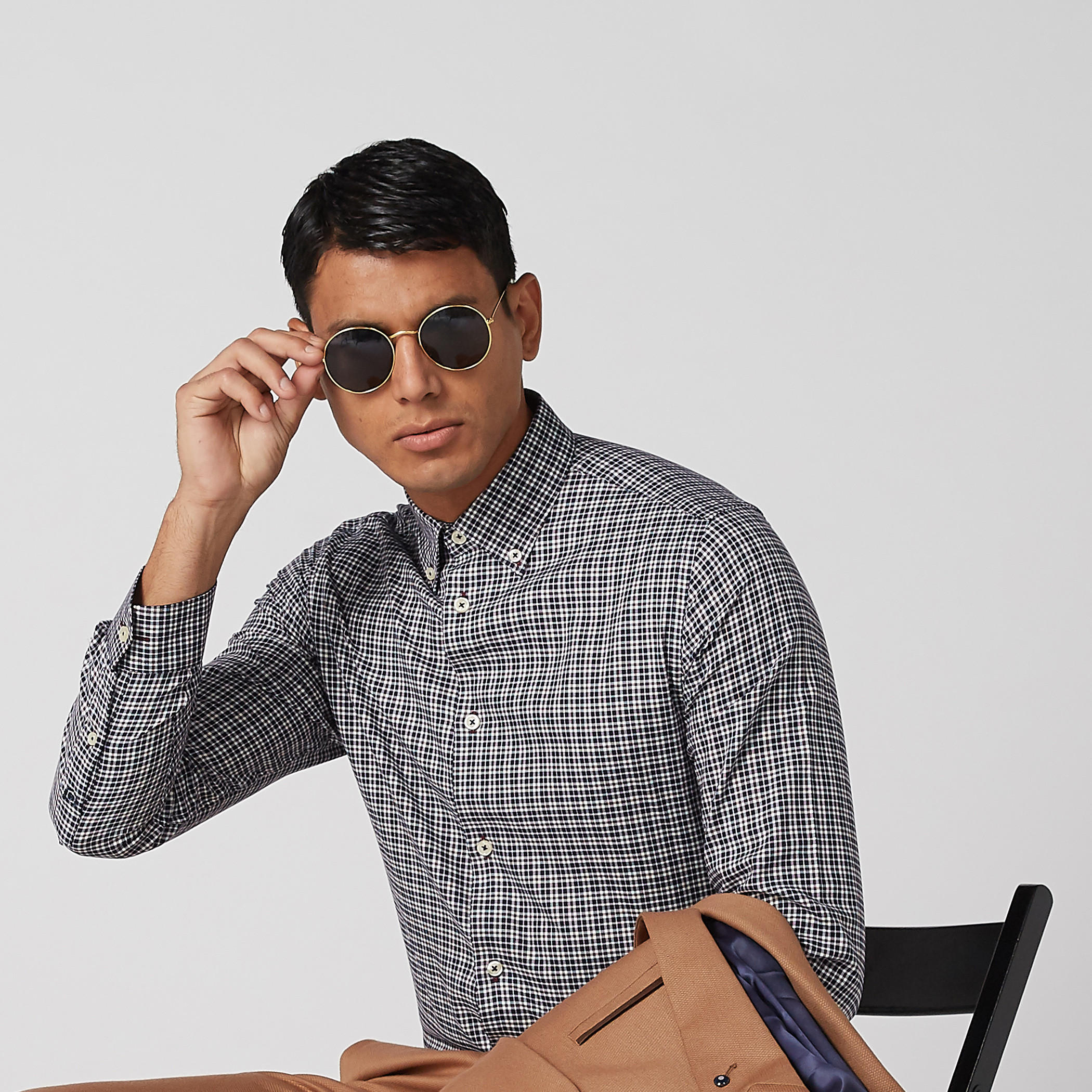 Chequered Shirt with Long Sleeves and Button-Down Collar-men-clothing-shirts-image-1