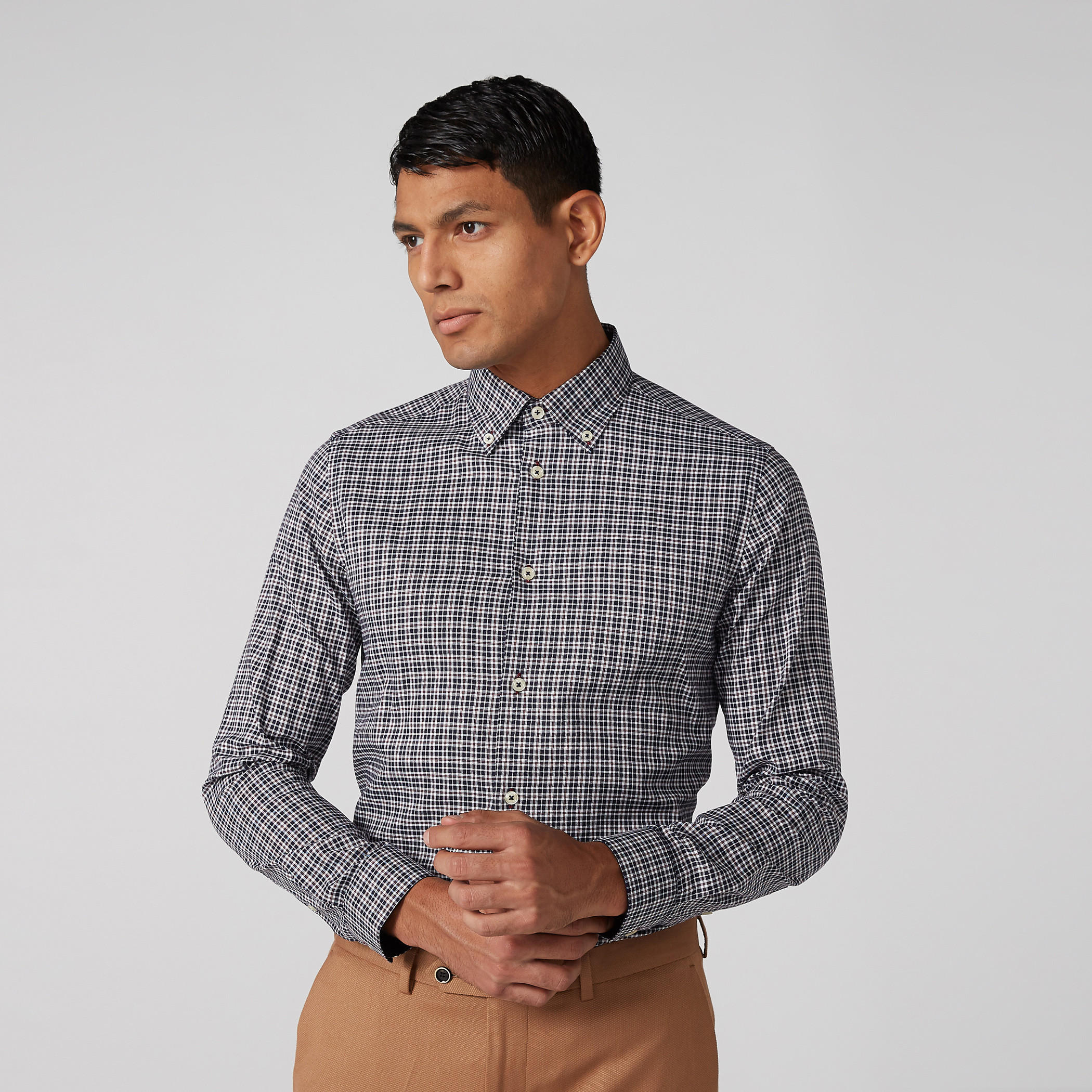 Chequered Shirt with Long Sleeves and Button-Down Collar-men-clothing-shirts-image-3