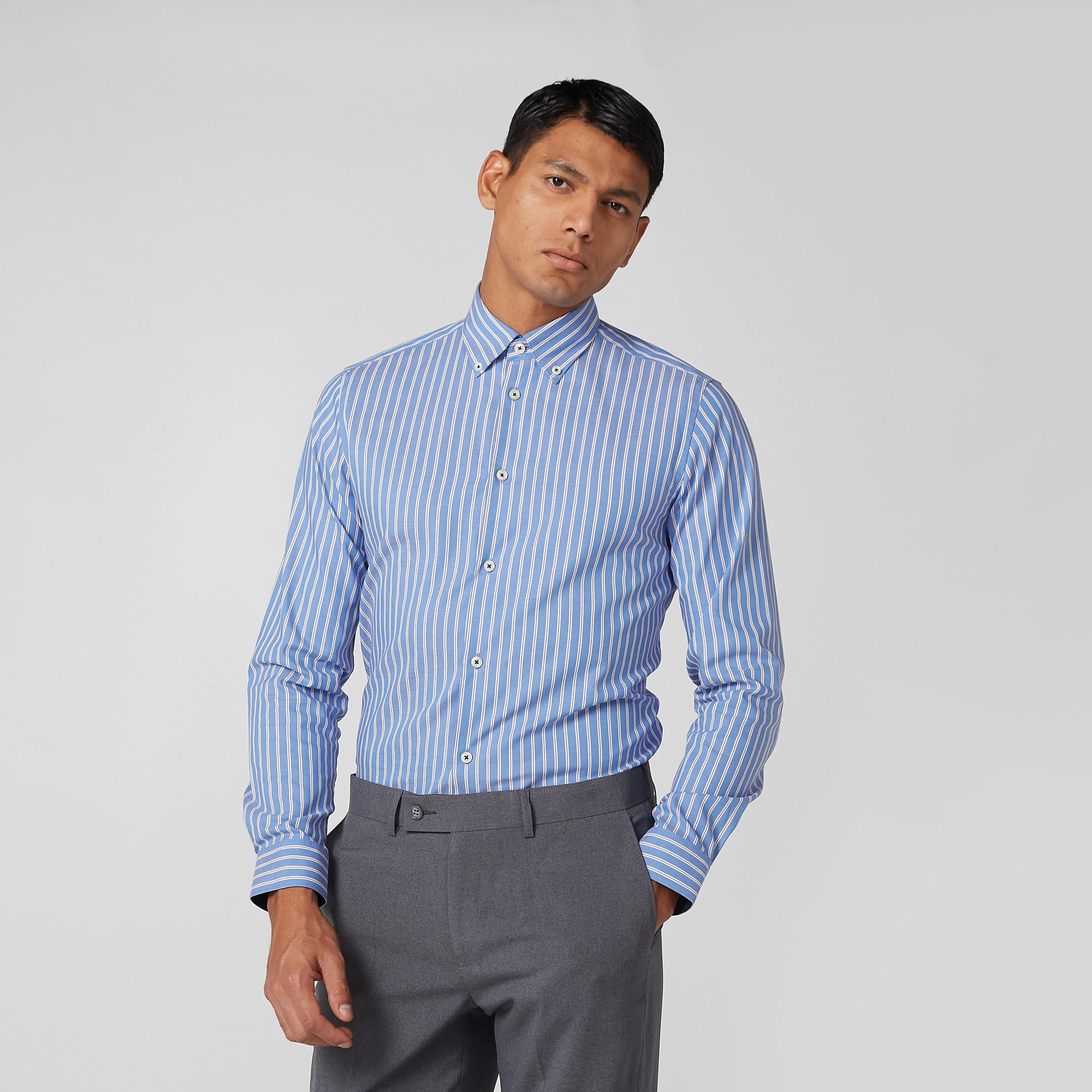 Striped Shirt with Button-Down Collar and Long Sleeves-men-clothing-shirts-image-1