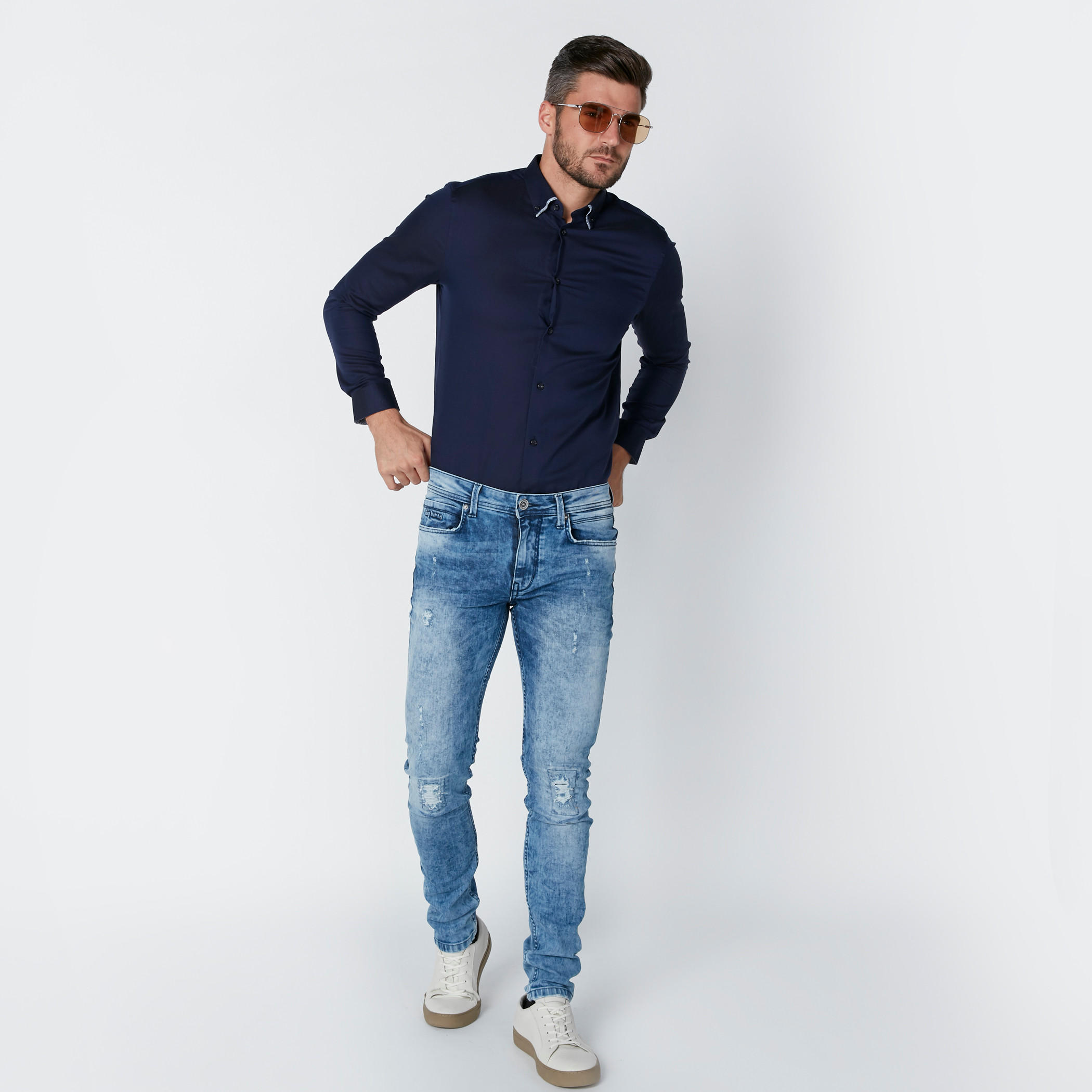 قميص سليم فيت بأكمام طويلة وياقة مزدوجة-men-clothing-shirts-image-2