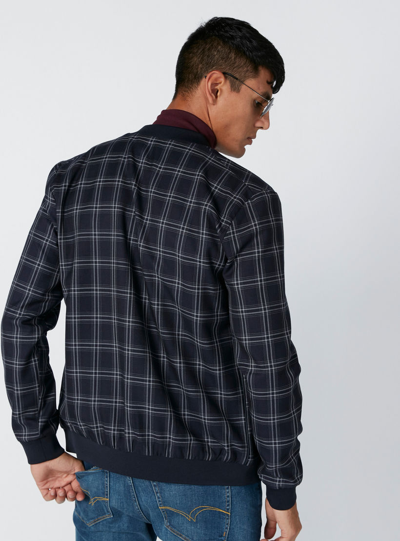 Chequered Bomber Jacket with Long Sleeves-men-clothing-jacketsandblazers-jackets-image-4