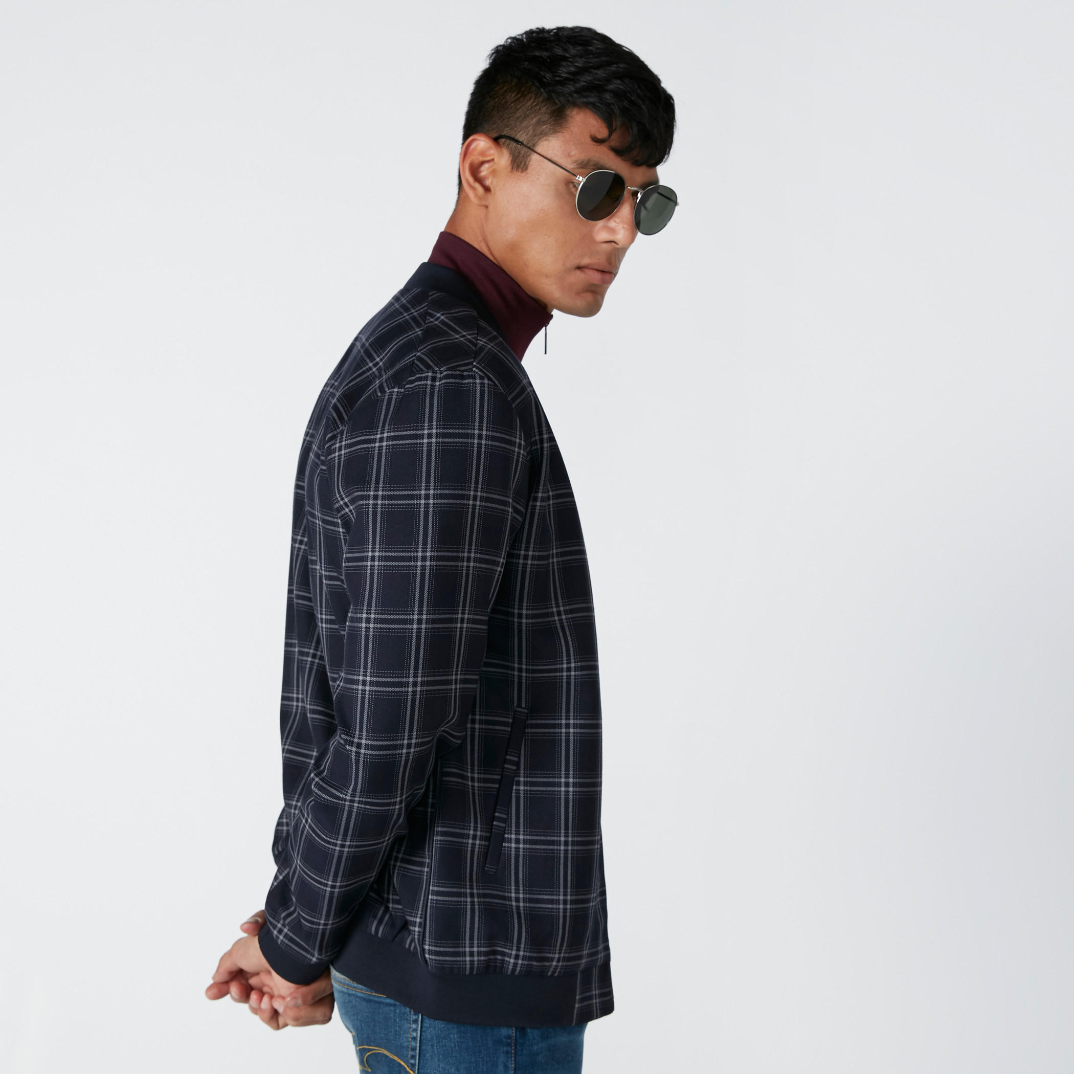 Chequered Bomber Jacket with Long Sleeves-men-clothing-jacketsandblazers-jackets-image-2
