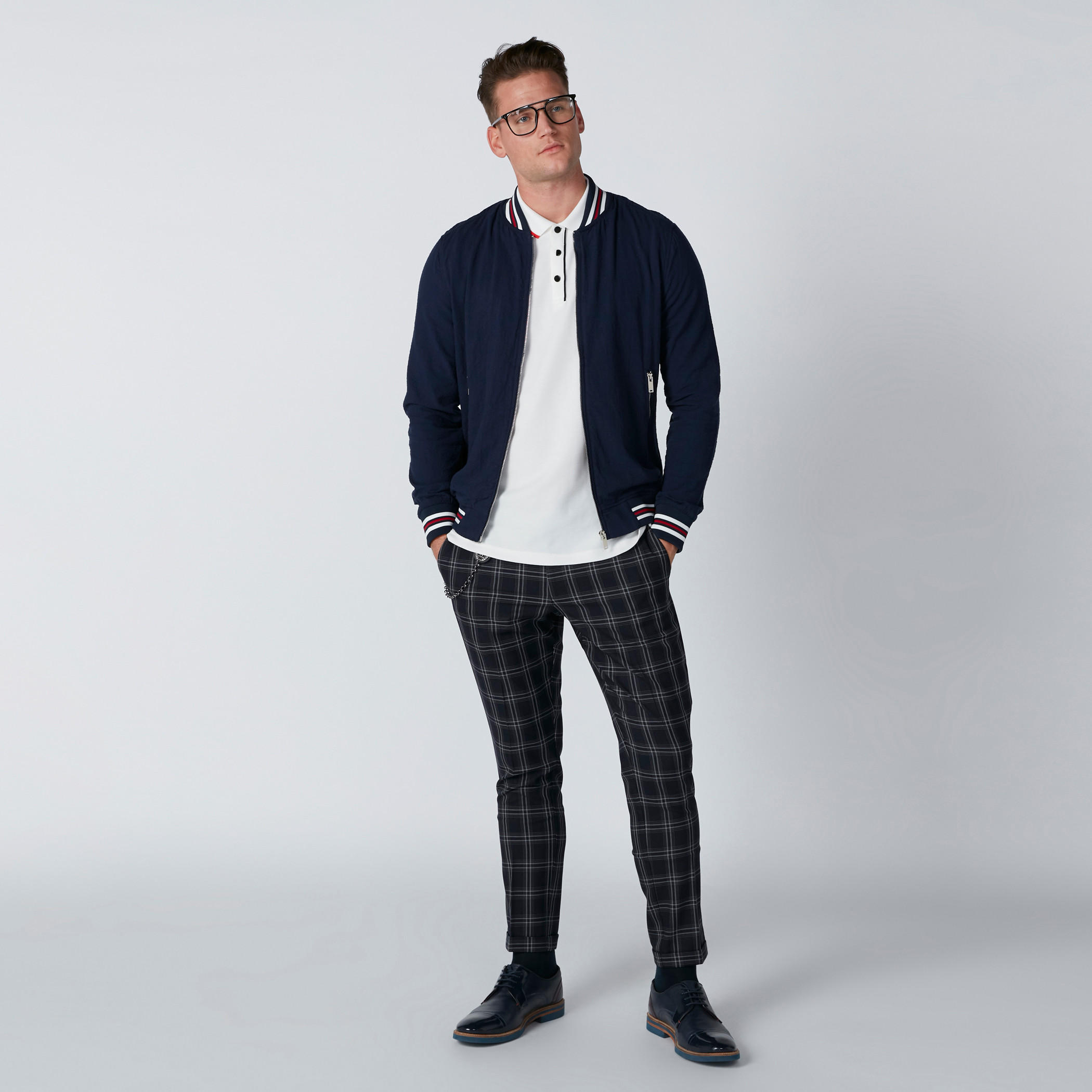 بنطال كاروهات سليم فيت بزر إغلاق وجيوب-men-clothing-bottoms-trousersandchinos-trousers-image-1
