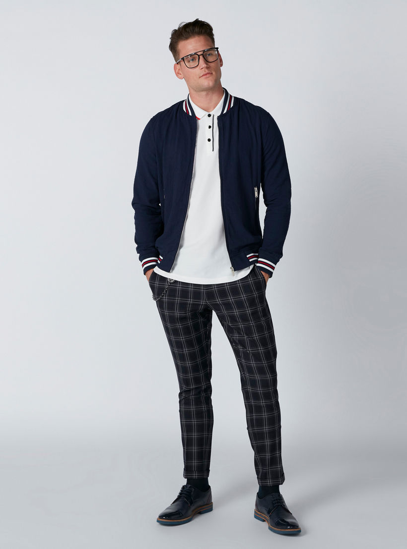 بنطال كاروهات سليم فيت بزر إغلاق وجيوب-men-clothing-bottoms-trousersandchinos-trousers-image-1
