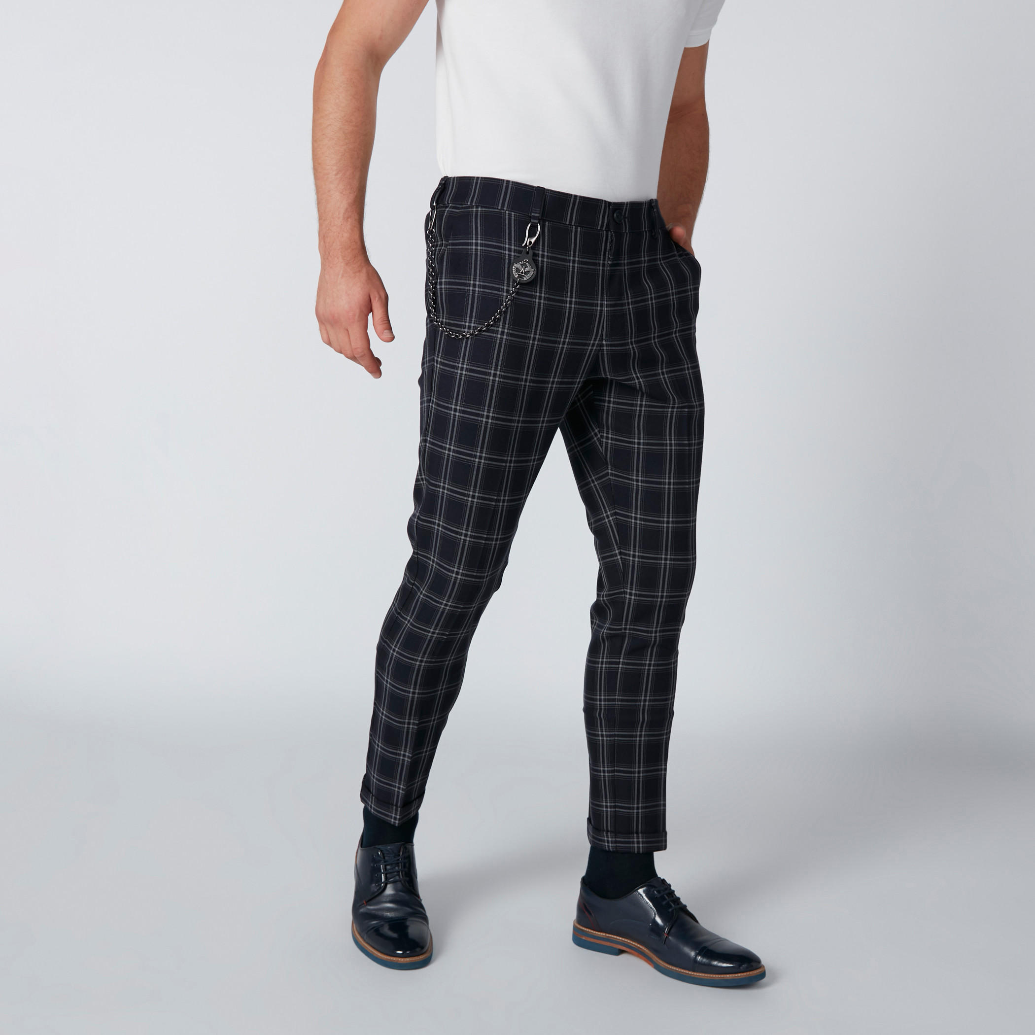 بنطال كاروهات سليم فيت بزر إغلاق وجيوب-men-clothing-bottoms-trousersandchinos-trousers-image-3