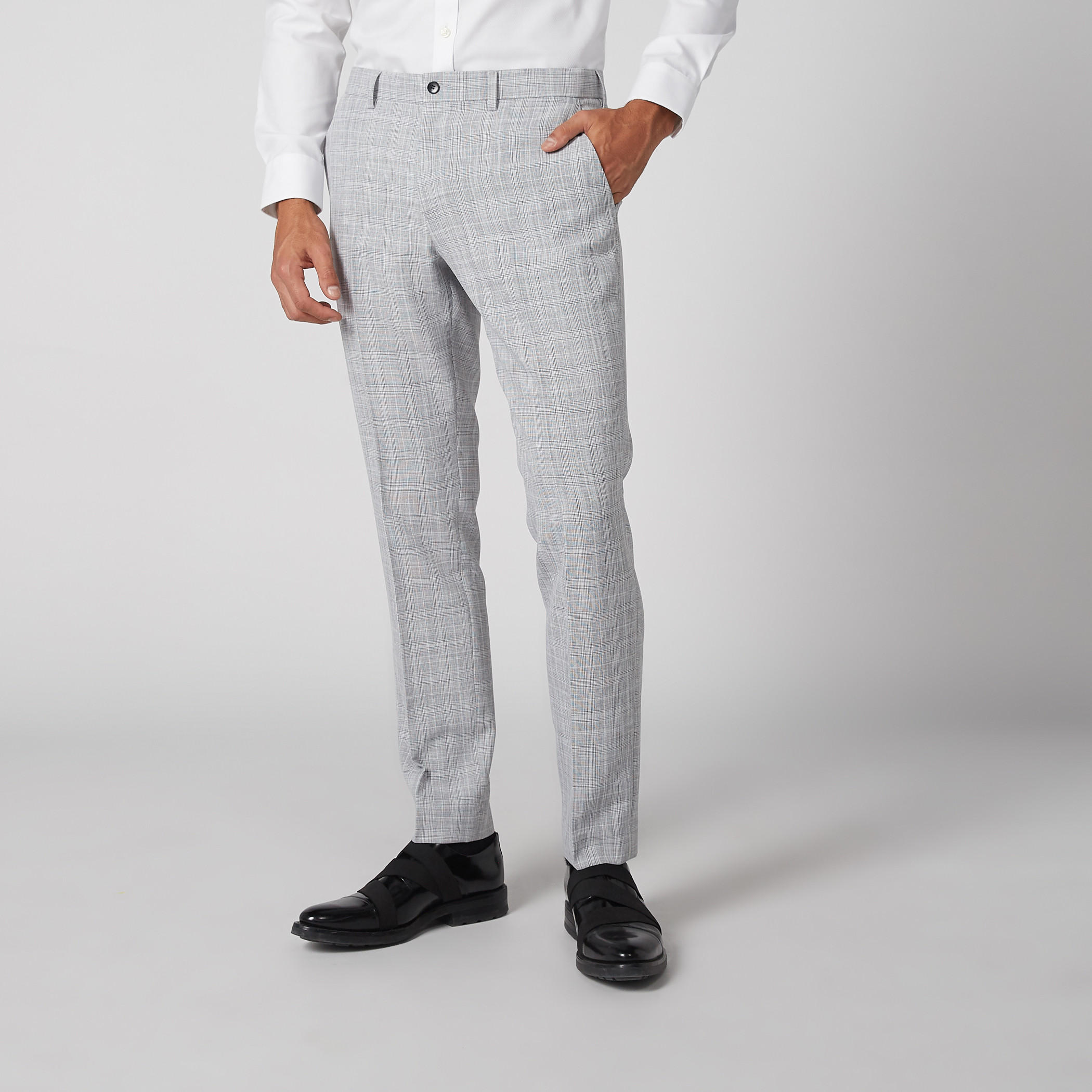 بنطال كاروهات سليم بخصر متوسط الارتفاع وجيوب-men-clothing-bottoms-trousersandchinos-trousers-image-1