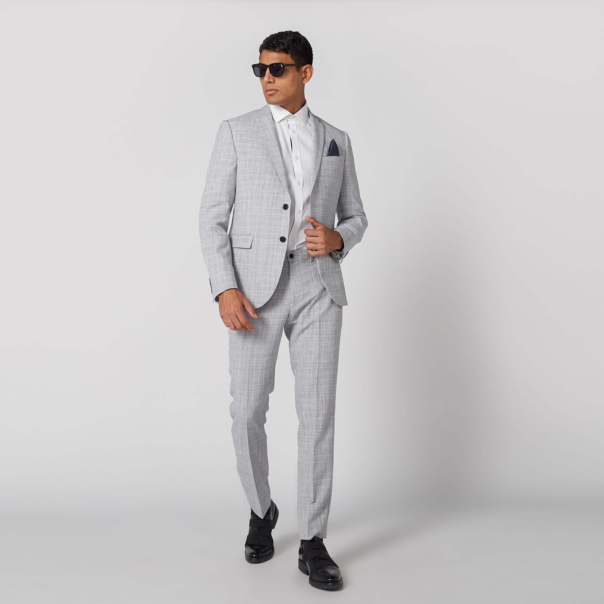 بنطال كاروهات سليم بخصر متوسط الارتفاع وجيوب-men-clothing-bottoms-trousersandchinos-trousers-image-2