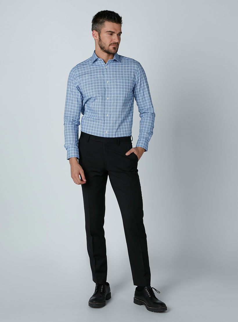 Chequered Shirt with Chest Pocket Detail and Long Sleeves-men-clothing-shirts-image-1
