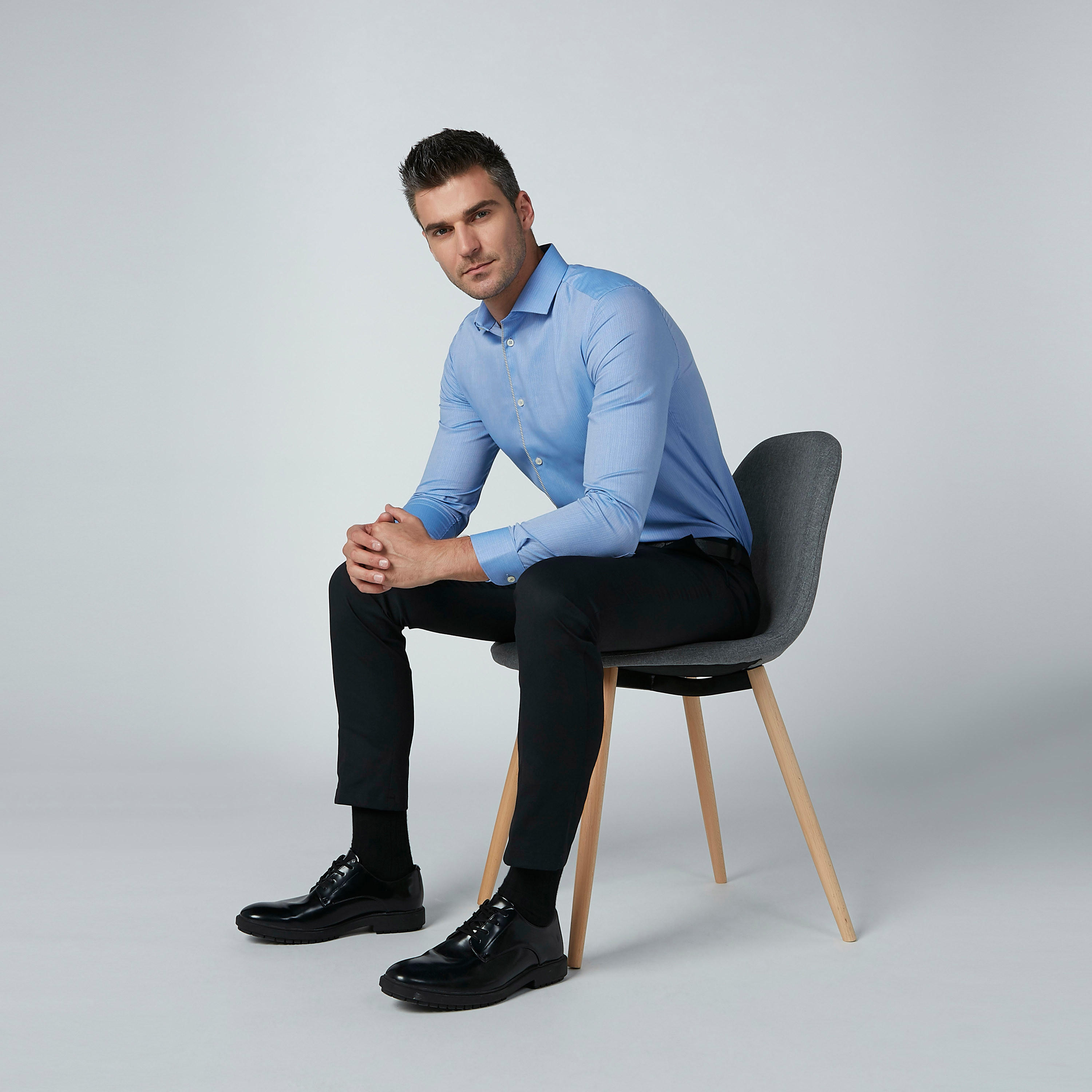 Textured Formal Shirt with Long Sleeves and Tipping Placket Detail-men-clothing-shirts-image-1