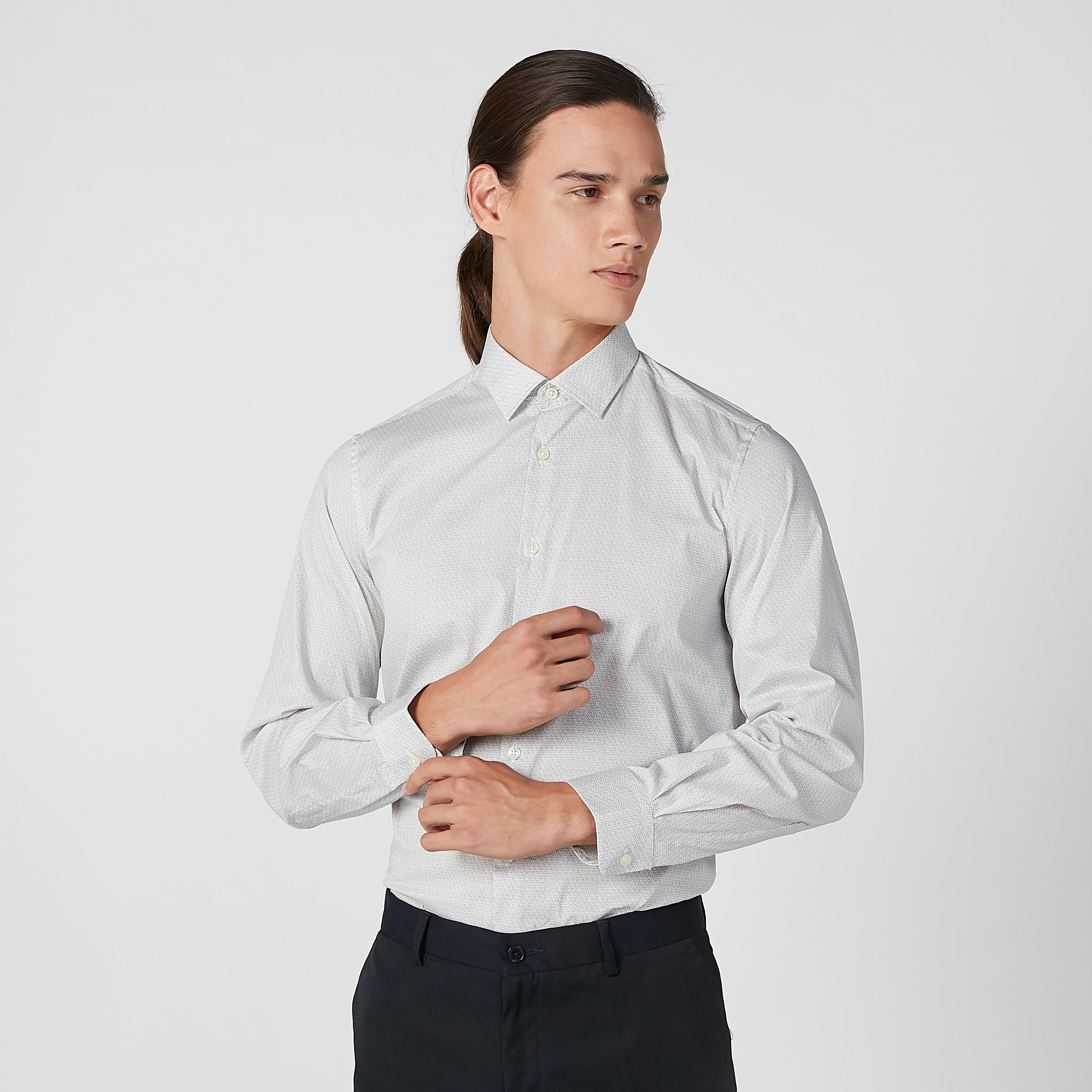 Textured Shirt with Long Sleeves and Spread Collar-men-clothing-shirts-image-1