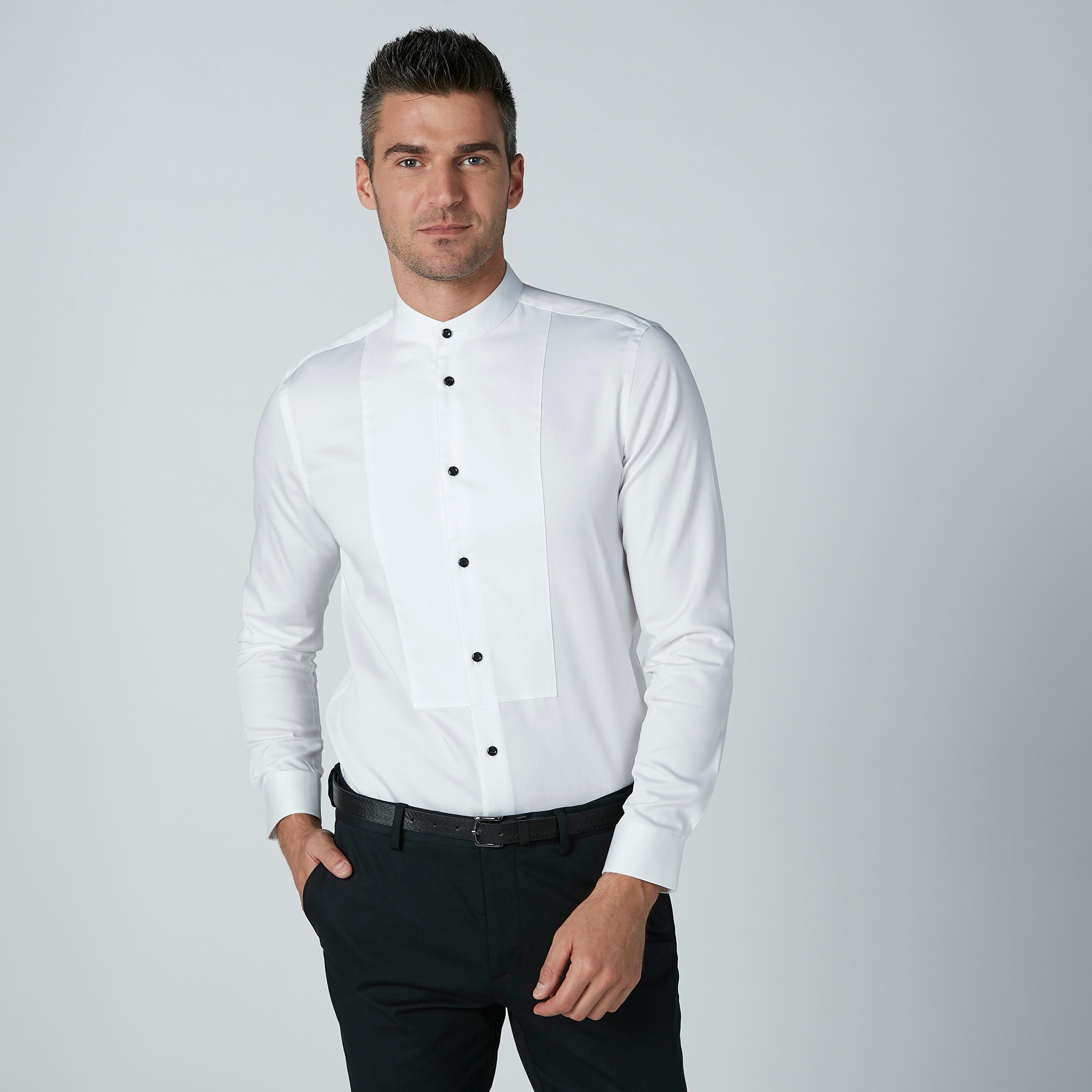 قميص رسمي سادة بياقة ماندارين وأكمام طويلة-men-clothing-shirts-image-1