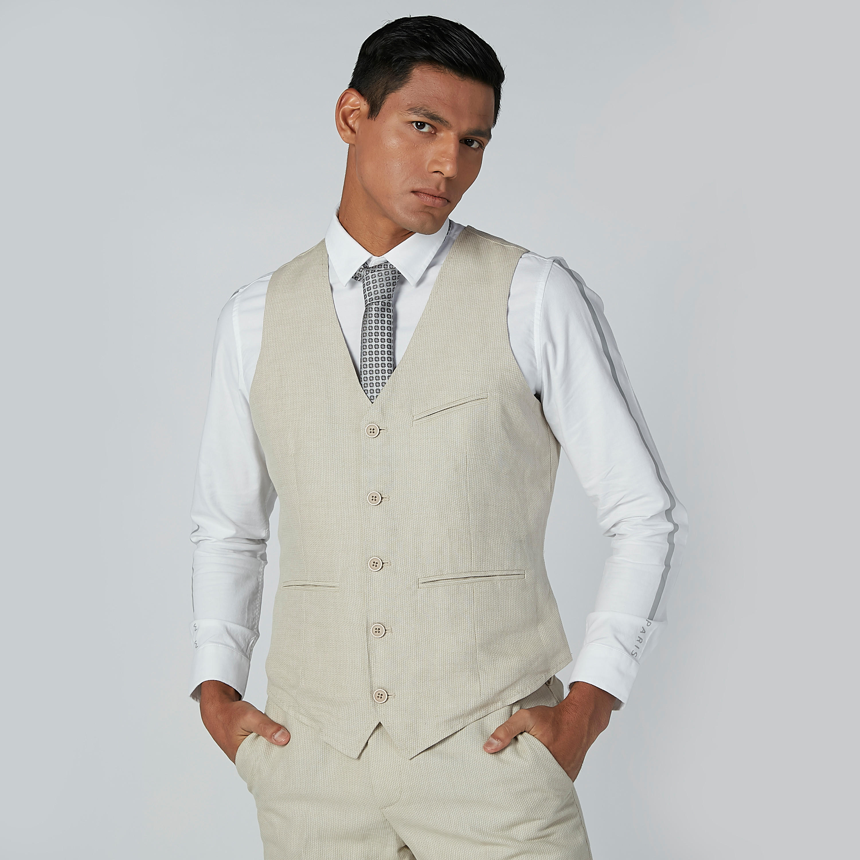 Textured Waistcoat with Button Closure and Pockets-men-clothing-jacketsandblazers-coats-image-1