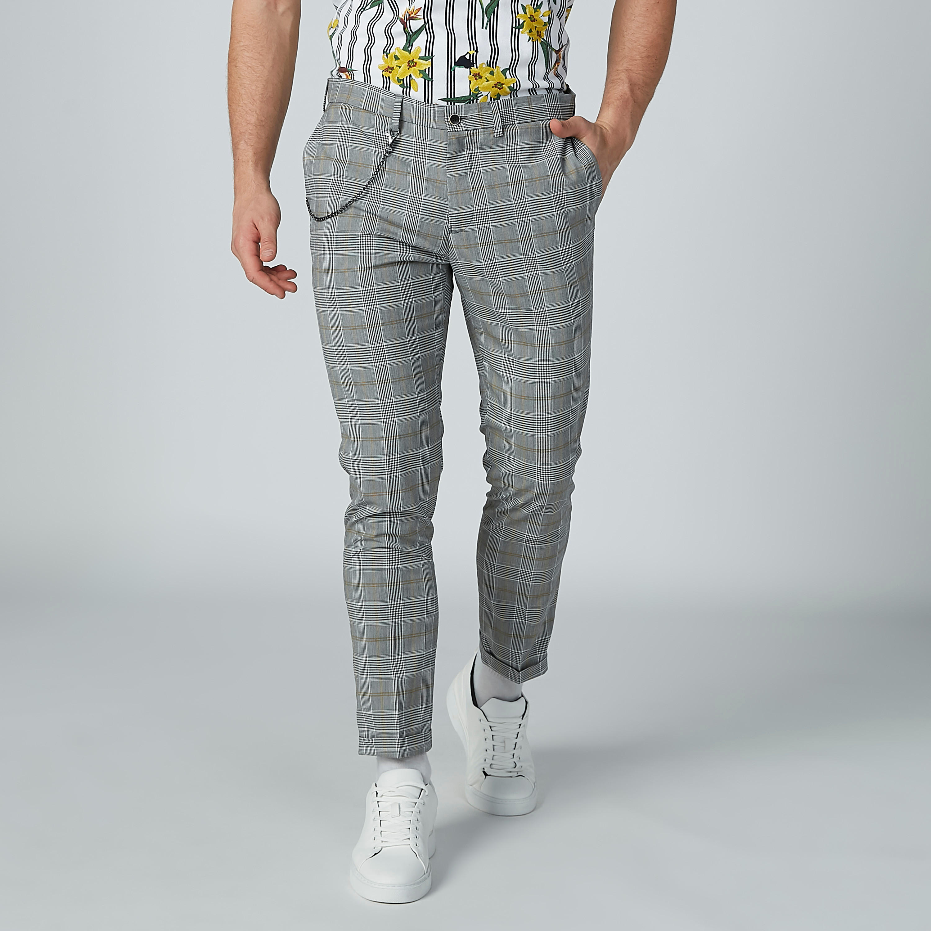 بنطال كاروهات بسحّاب إغلاق وجيوب-men-clothing-bottoms-trousersandchinos-trousers-image-1