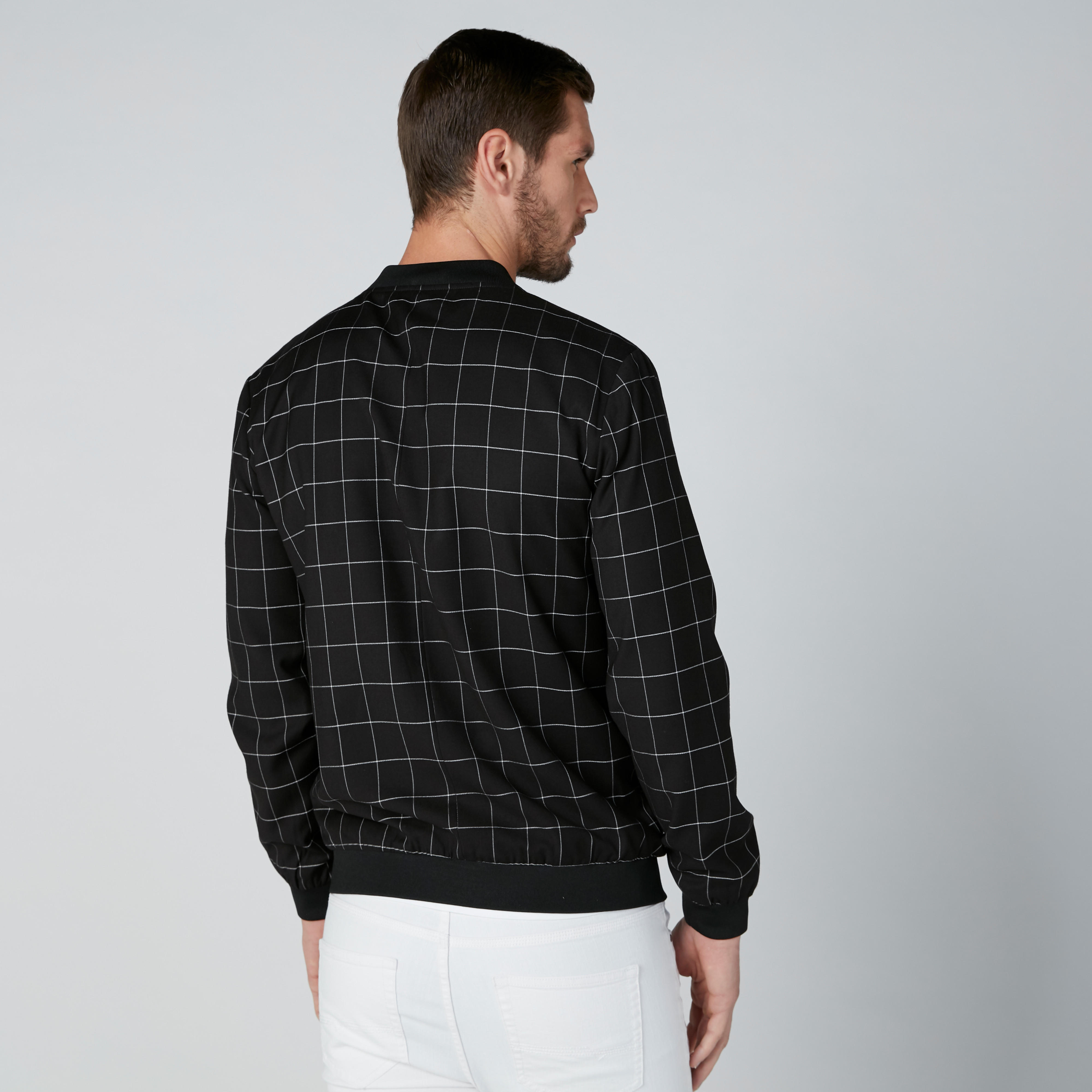 جاكيت بومبر كاروهات بأكمام طويلة وسحّاب إغلاق-men-clothing-jacketsandblazers-jackets-image-2