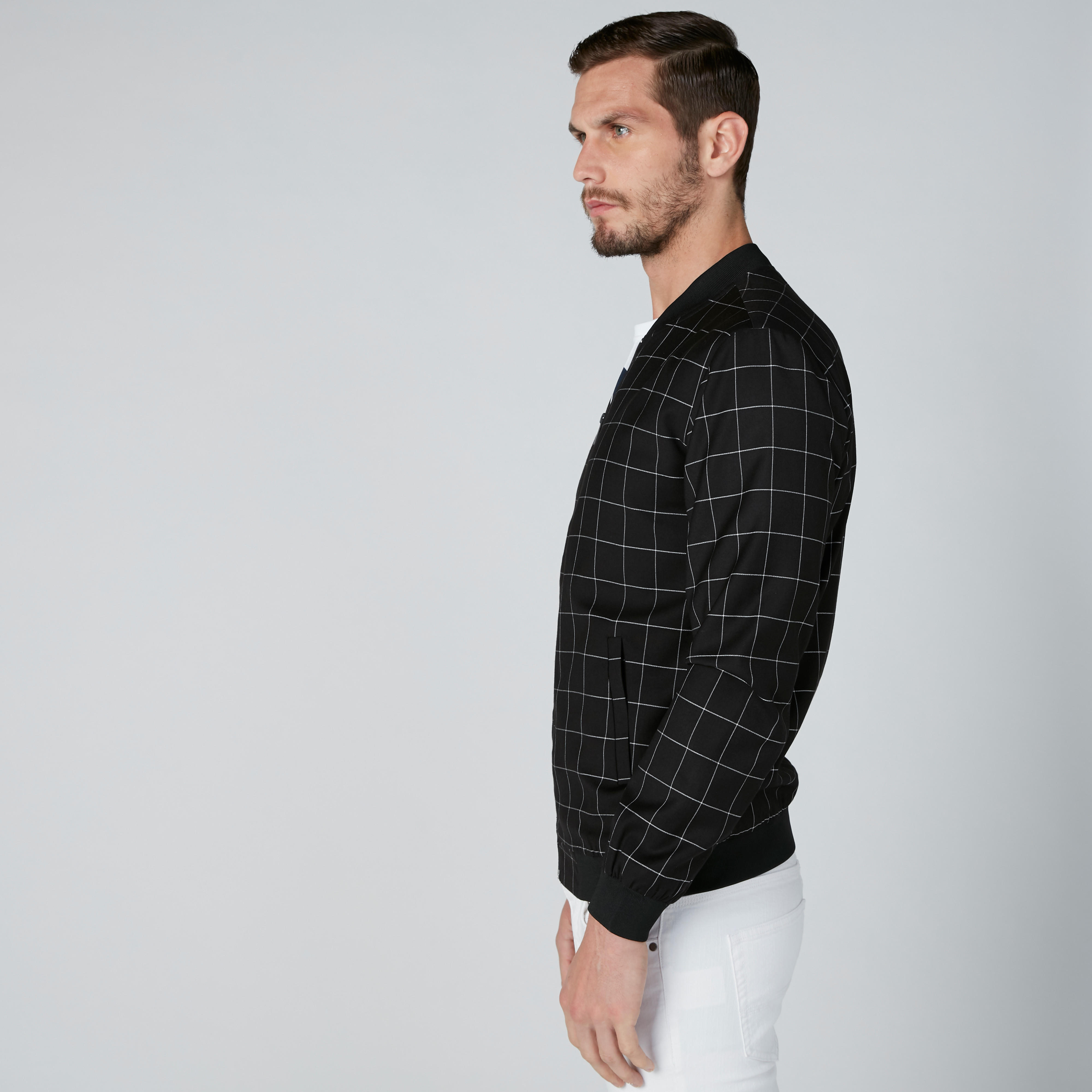 جاكيت بومبر كاروهات بأكمام طويلة وسحّاب إغلاق-men-clothing-jacketsandblazers-jackets-image-4