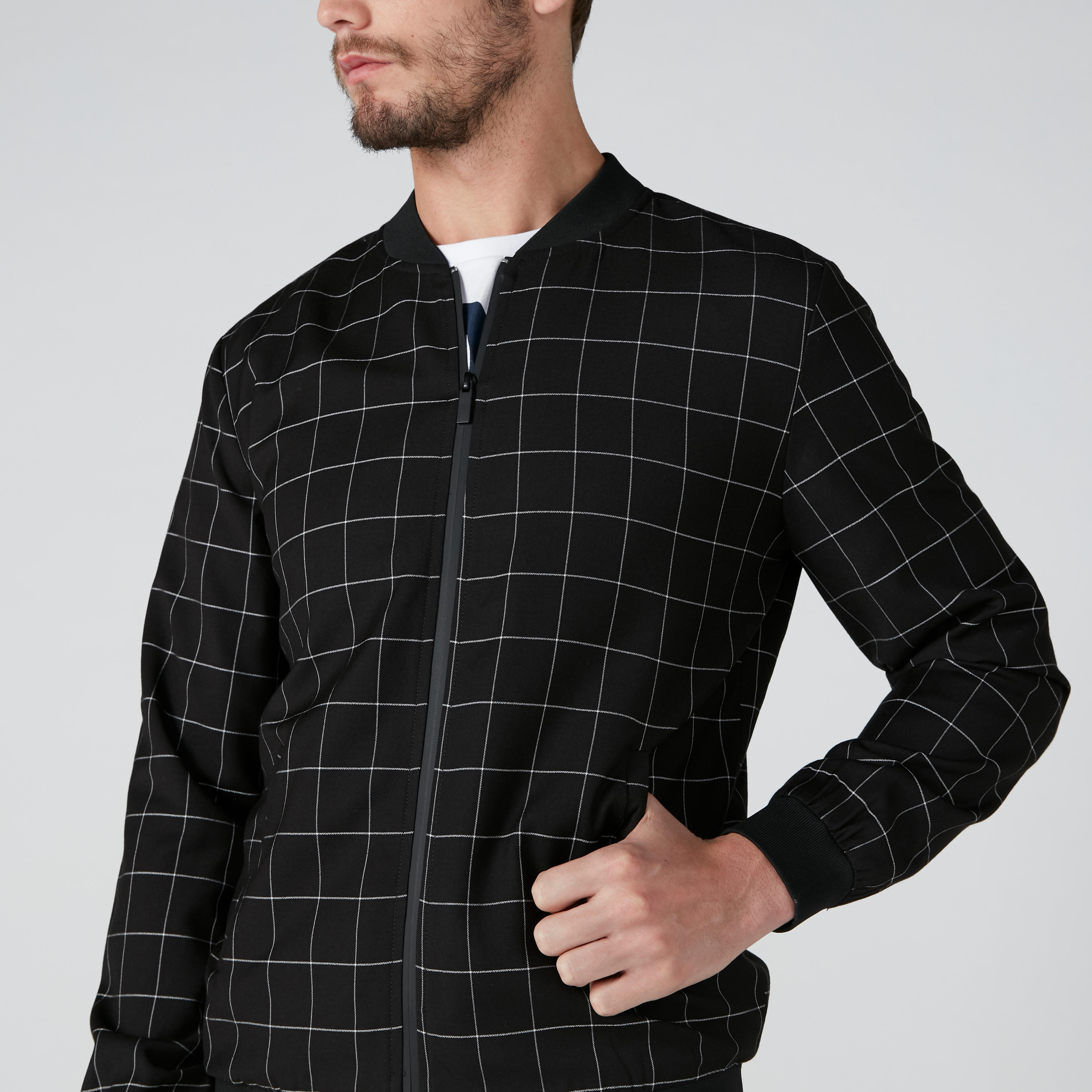 جاكيت بومبر كاروهات بأكمام طويلة وسحّاب إغلاق-men-clothing-jacketsandblazers-jackets-image-7