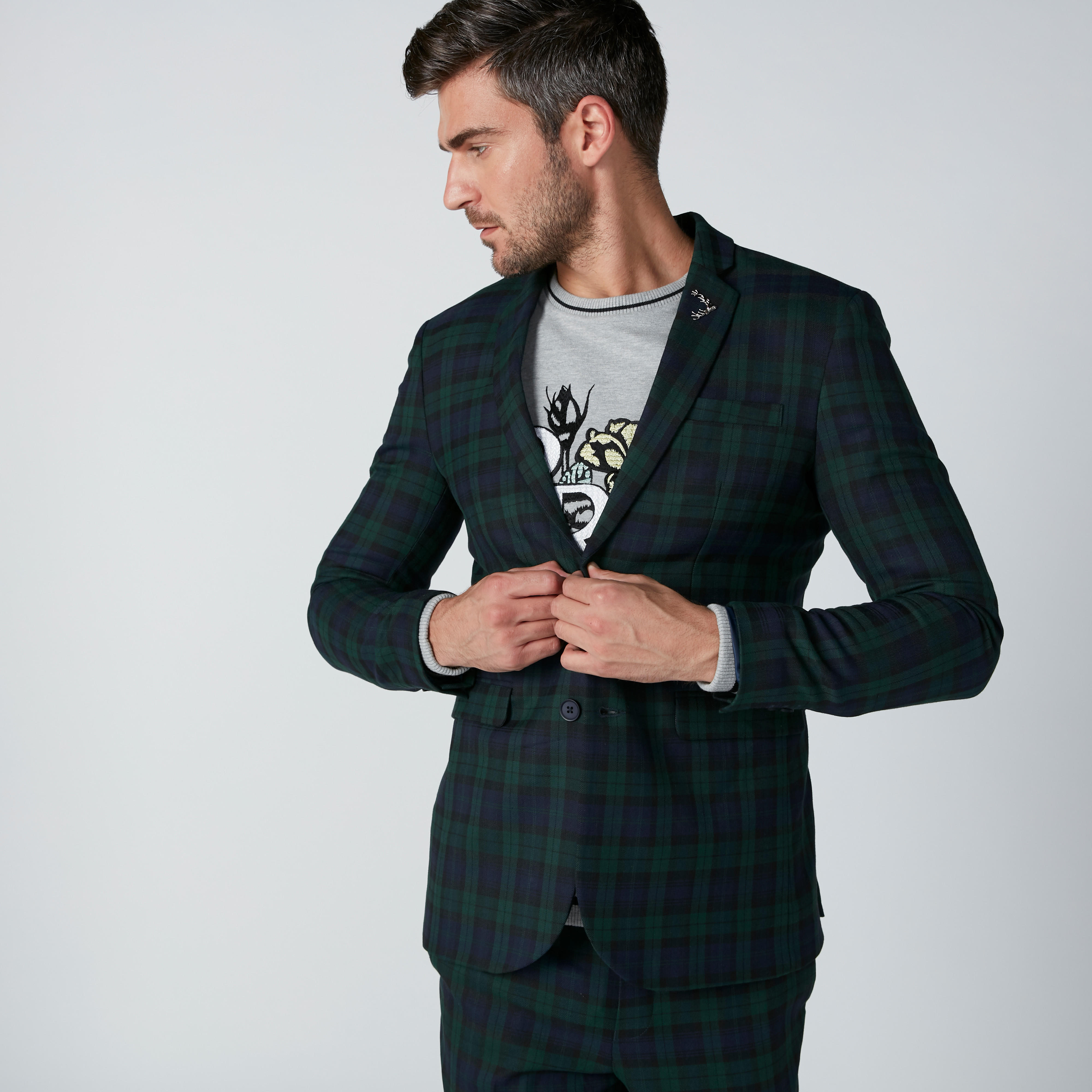 Chequered Notched Lapel Blazer with Applique-men-winterwear-jacketsandblazers-image-1
