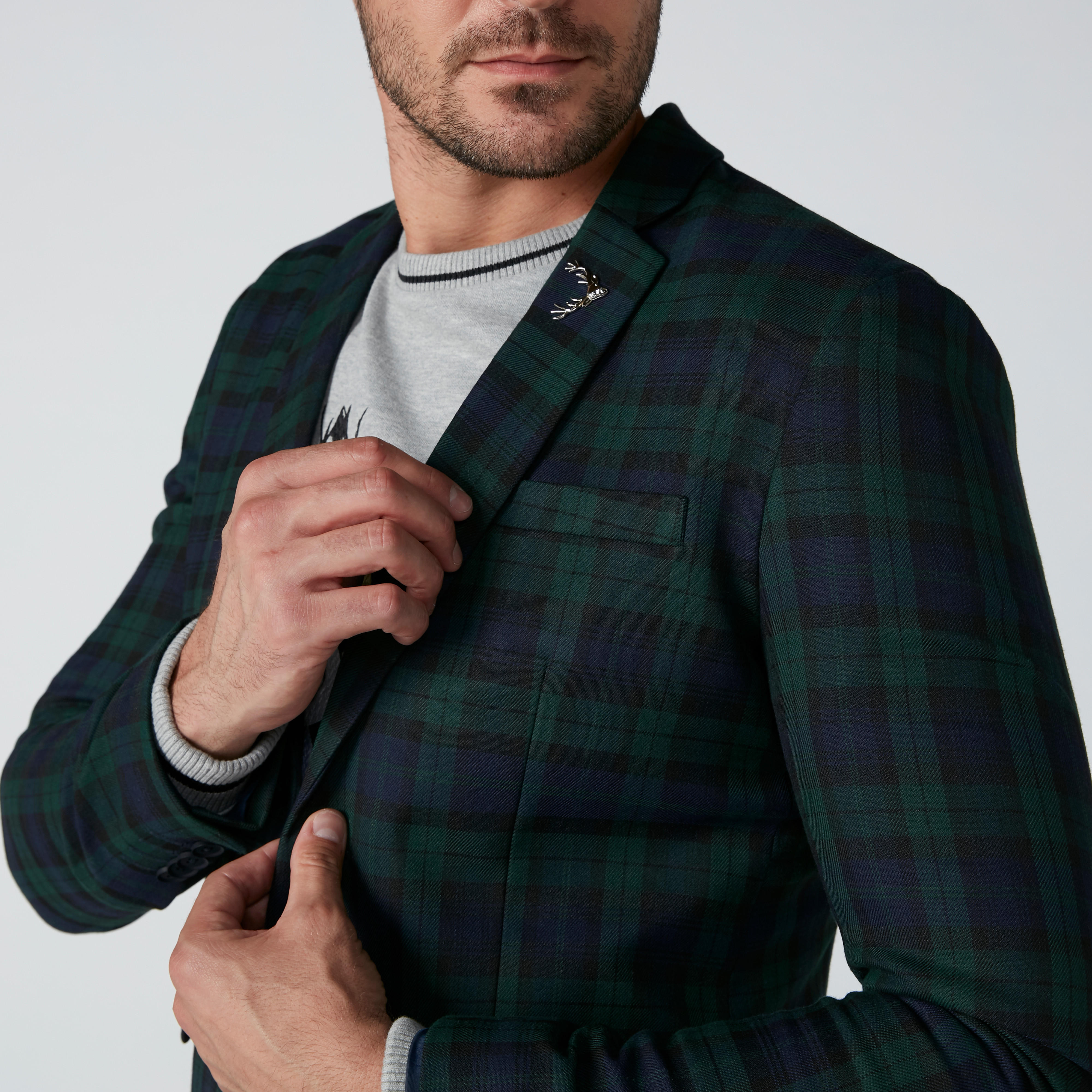 Chequered Notched Lapel Blazer with Applique-men-winterwear-jacketsandblazers-image-4