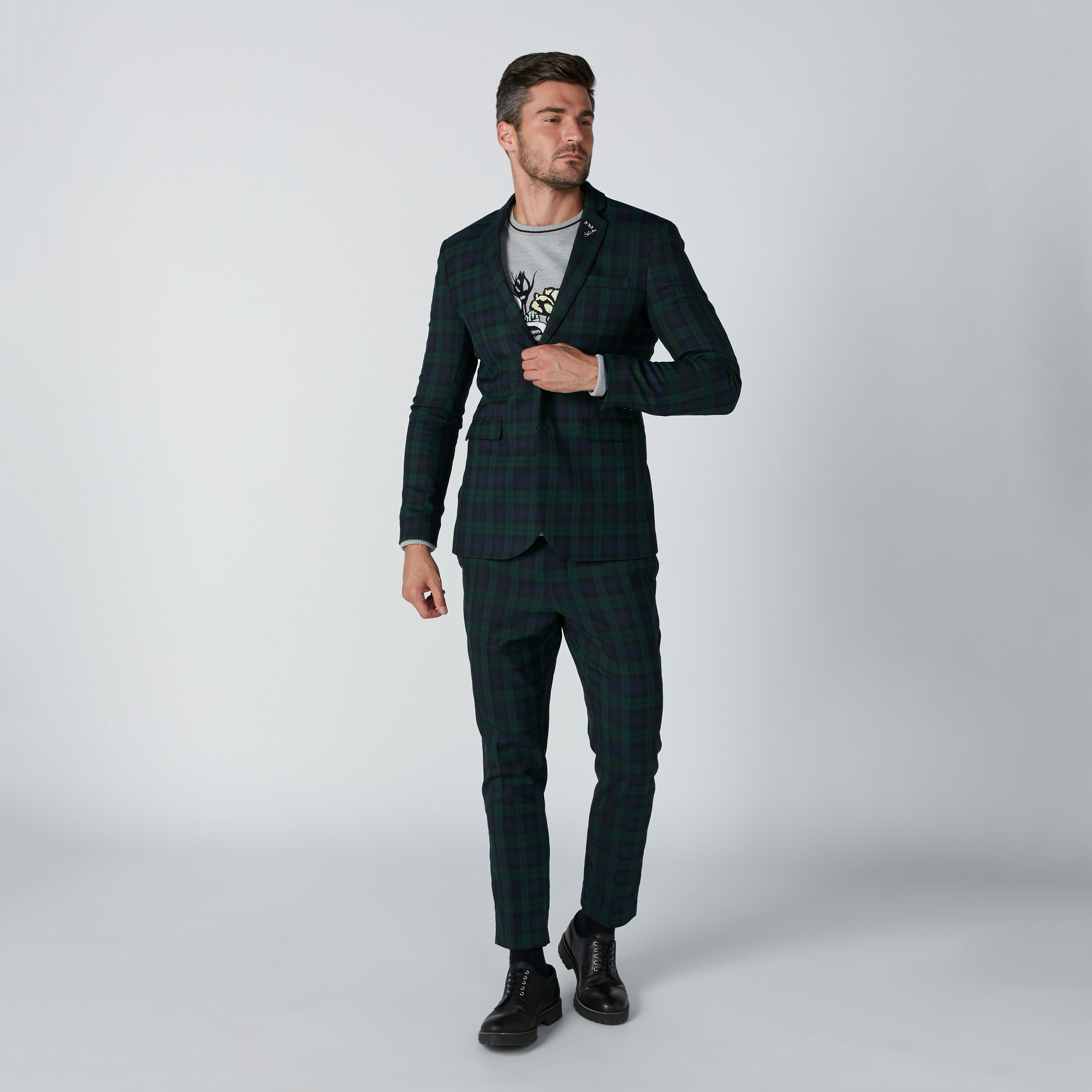 Chequered Notched Lapel Blazer with Applique-men-winterwear-jacketsandblazers-image-3