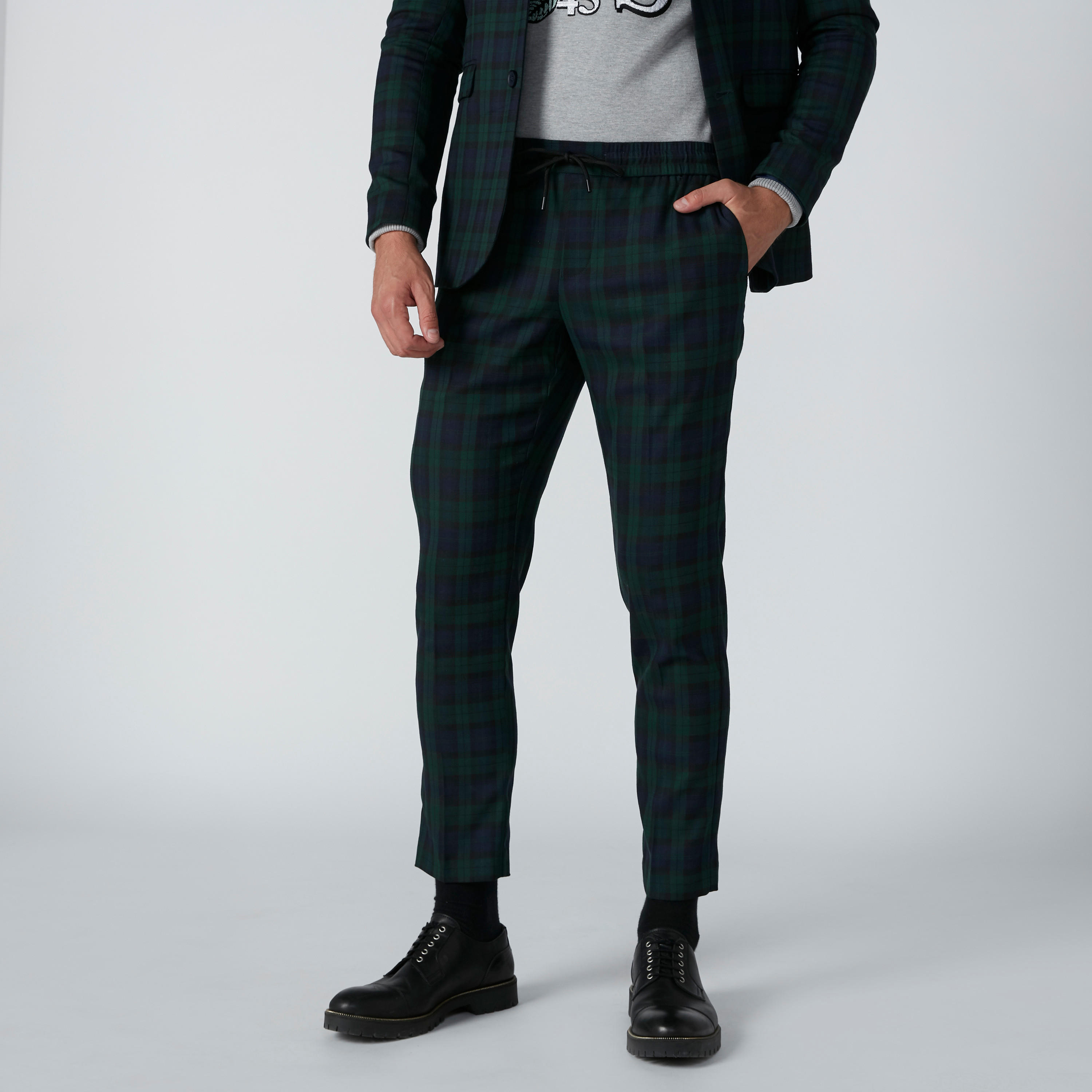Chequered Trousers with Pocket Detail and Drawstring-men-clothing-bottoms-trousersandchinos-trousers-image-1