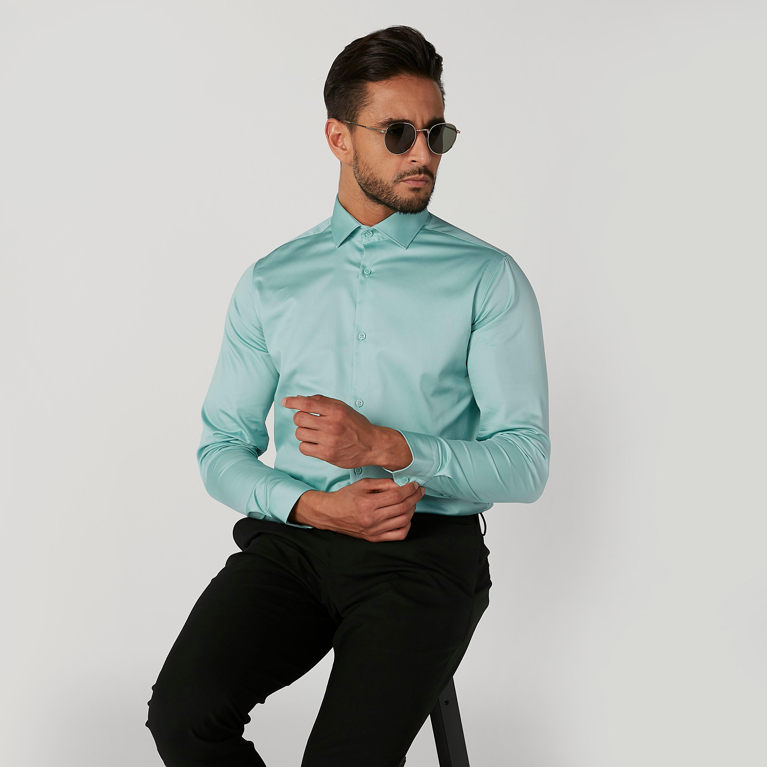 Plain Shirt with Long Sleeves and Spread Collar-men-clothing-shirts-image-1
