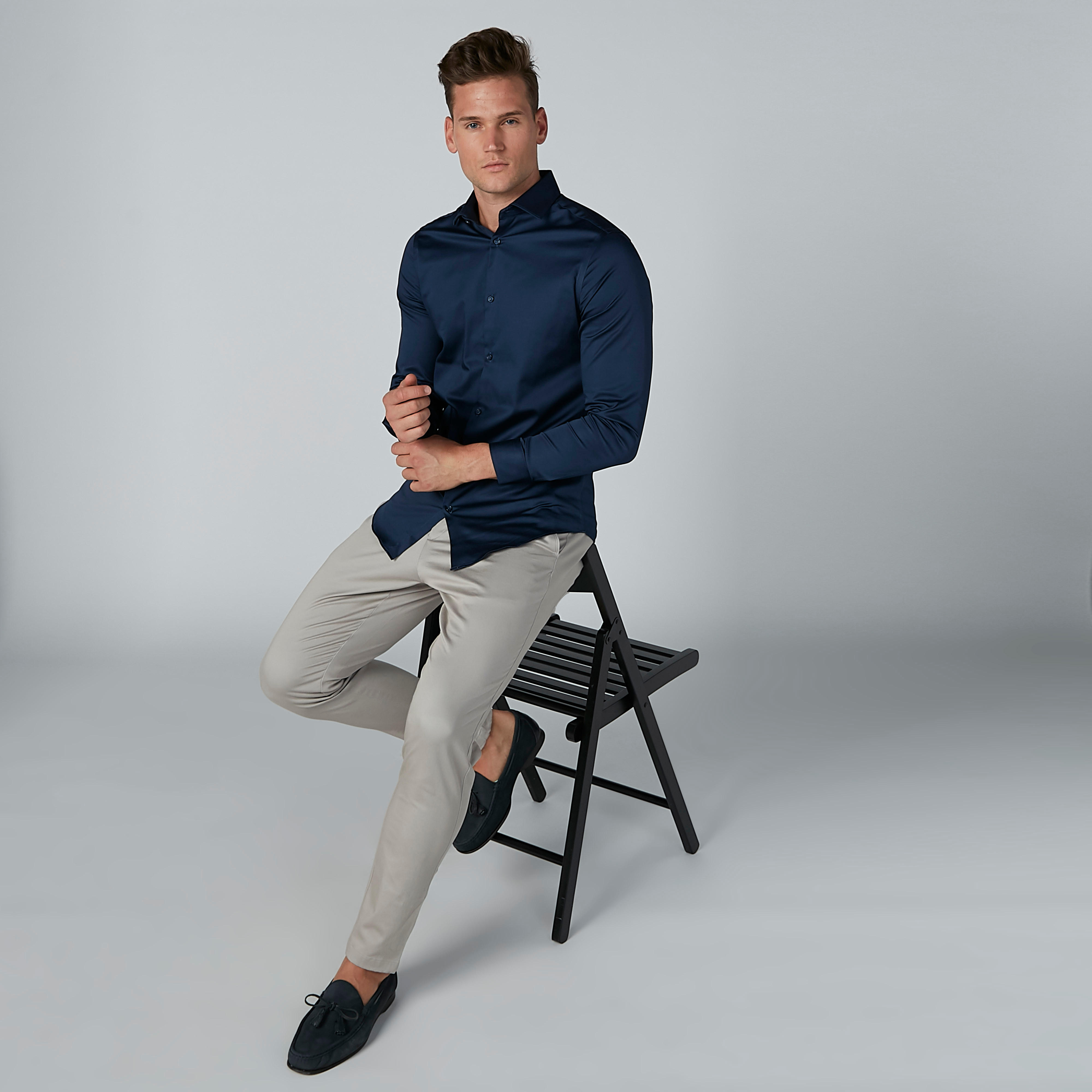 Plain Shirt with Long Sleeves and Complete Placket-men-clothing-shirts-image-2