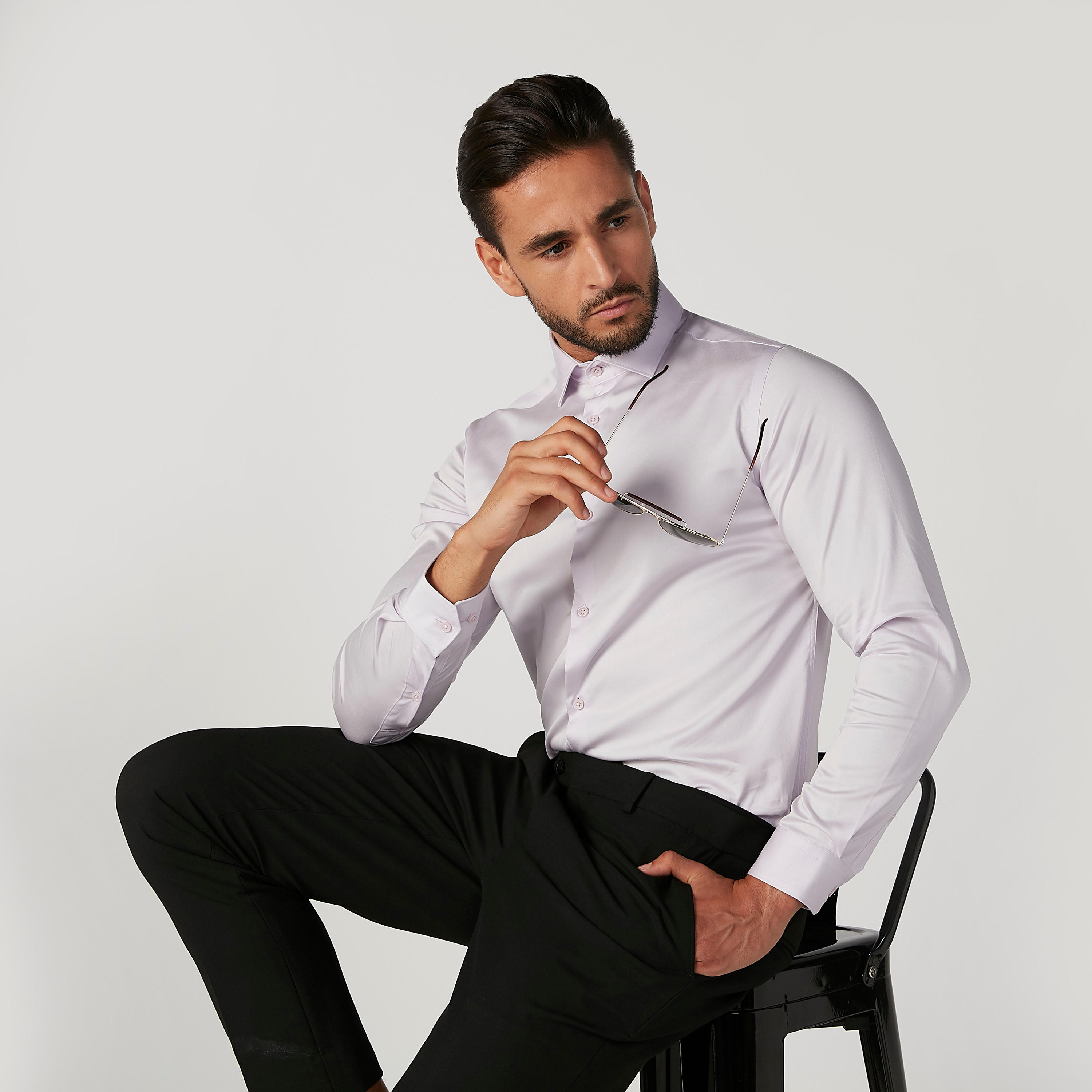 Plain Shirt with Spread Collar and Long Sleeves-men-clothing-shirts-image-1