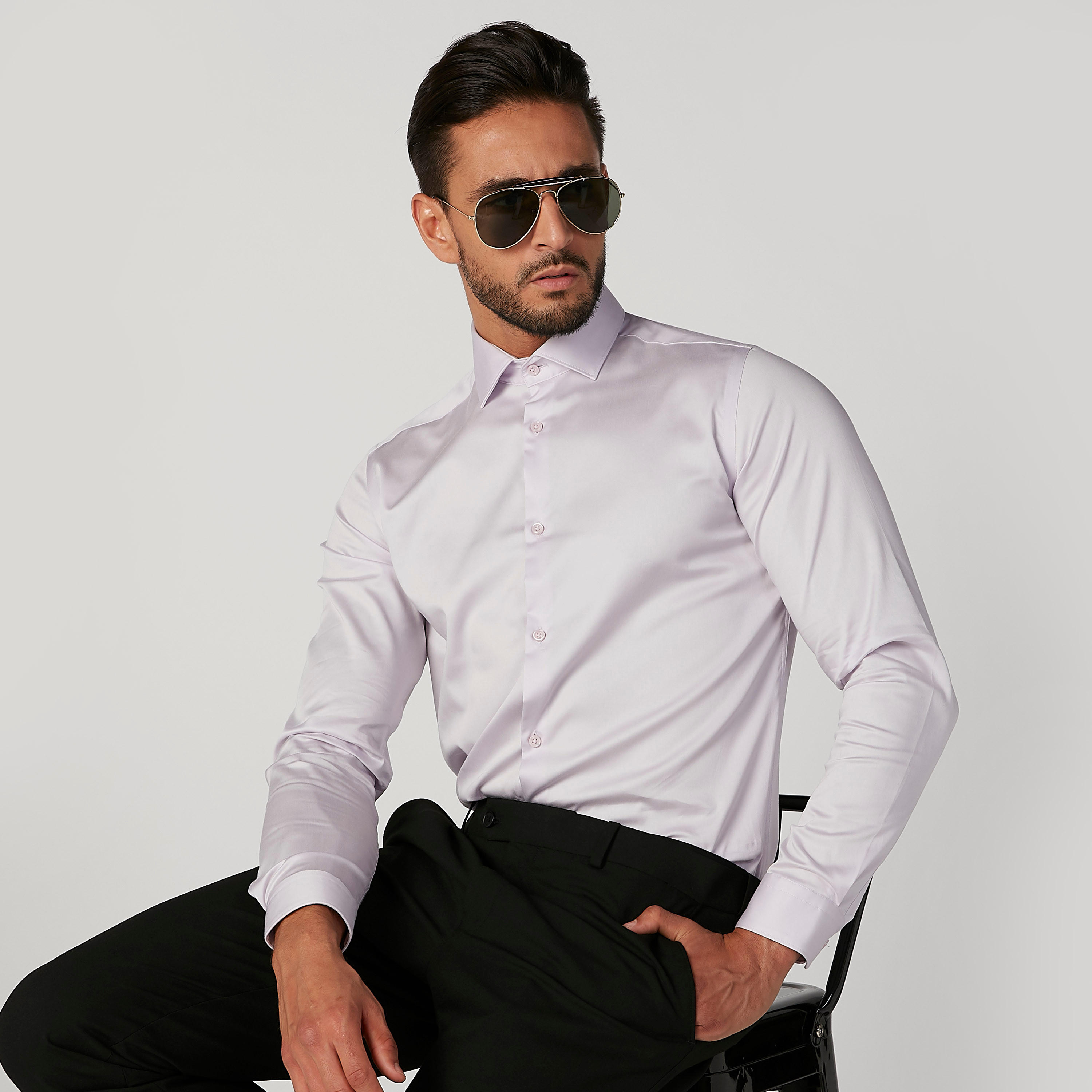 Plain Shirt with Spread Collar and Long Sleeves-men-clothing-shirts-image-3