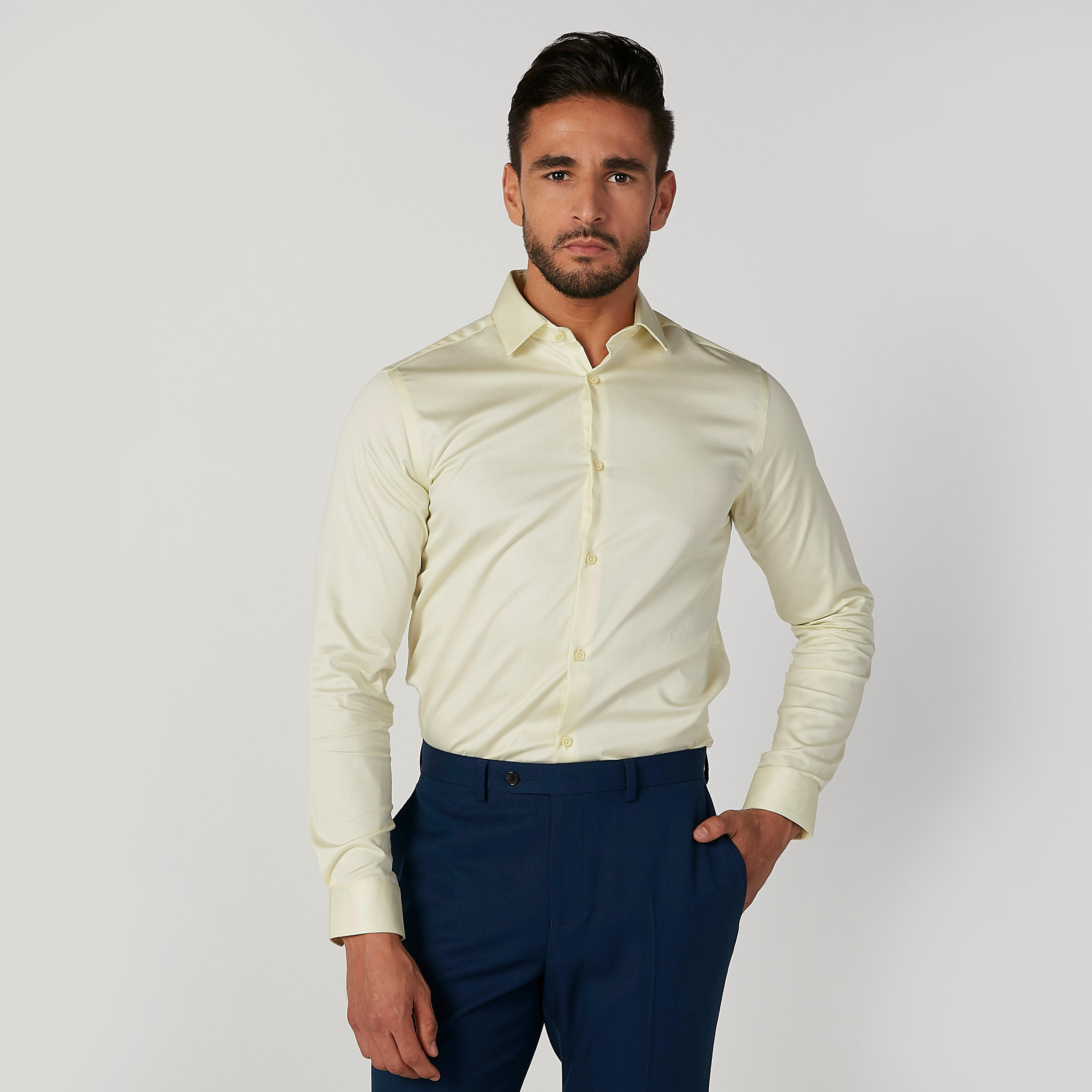Plain Shirt with Long Sleeves and Spread Collar-men-clothing-shirts-image-1