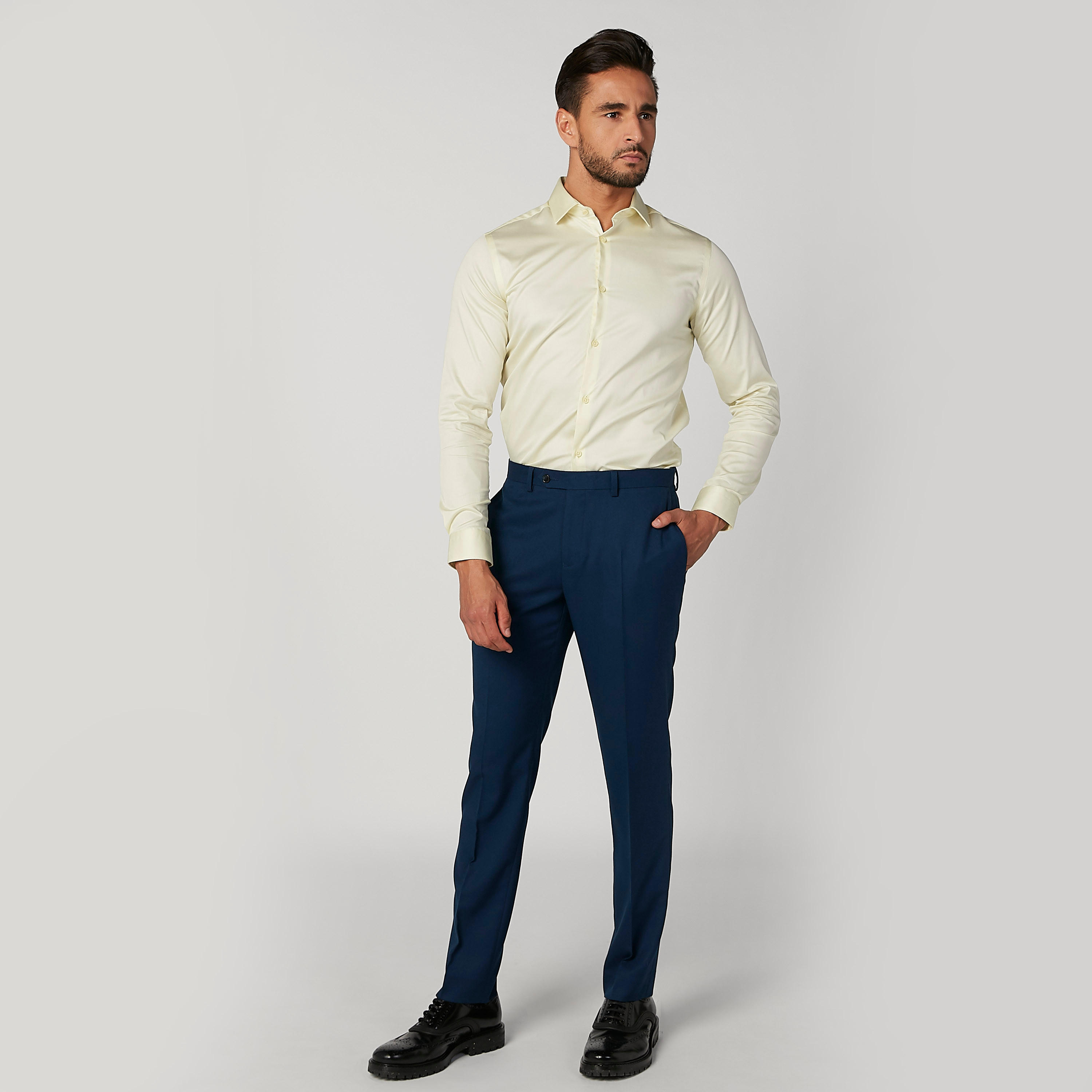 Plain Shirt with Long Sleeves and Spread Collar-men-clothing-shirts-image-3