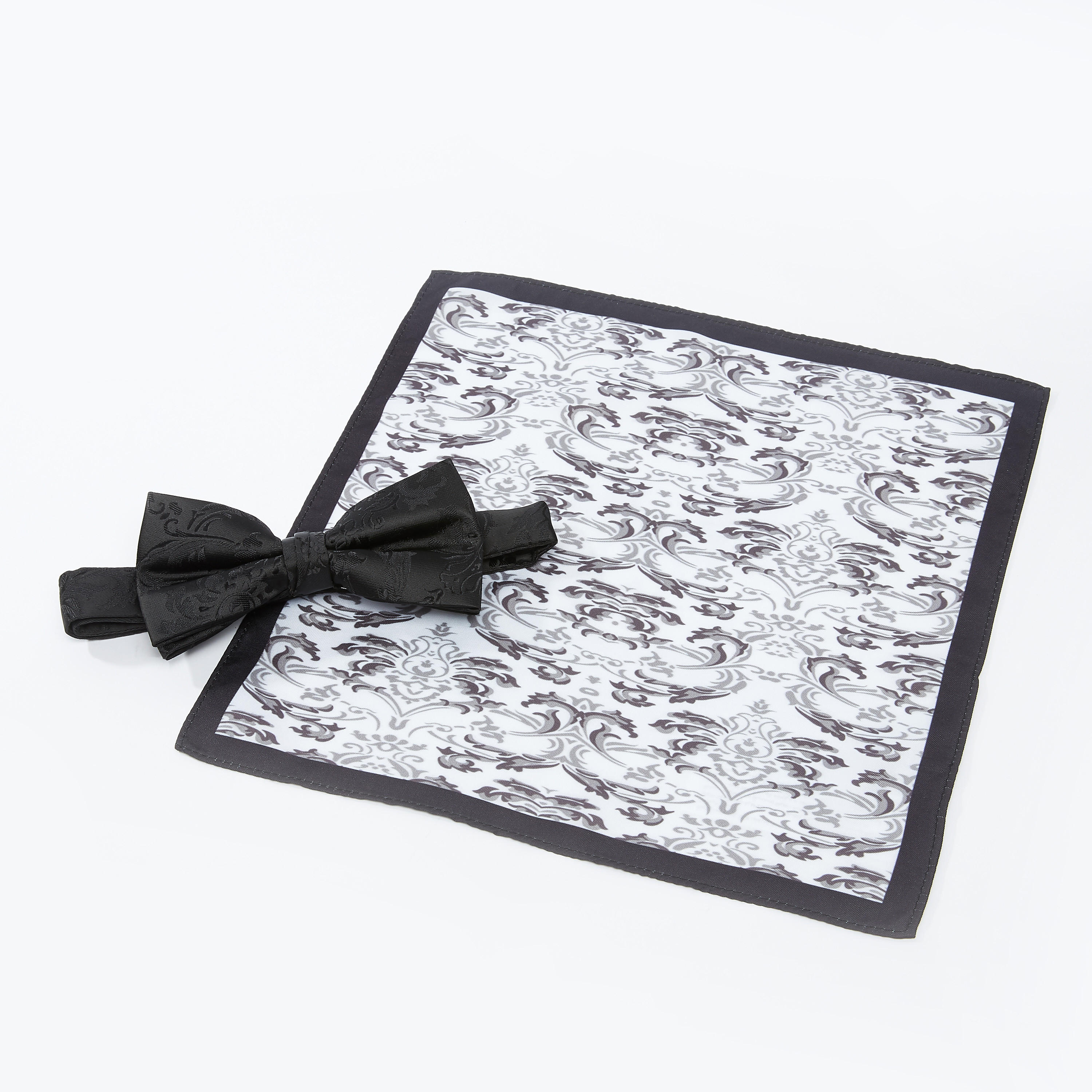 Textured Bow Tie and Printed Pocket Square Set-men-tiesandcufflinks-pocketsquares-image-1