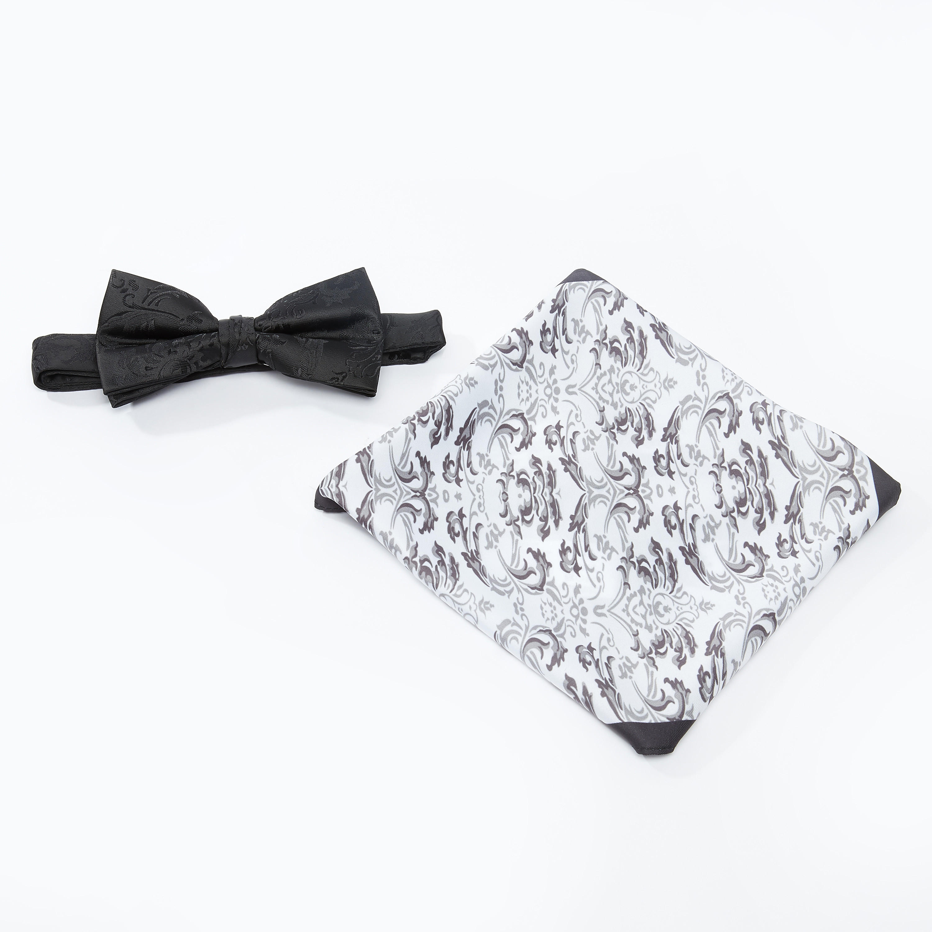 Textured Bow Tie and Printed Pocket Square Set-men-tiesandcufflinks-pocketsquares-image-2