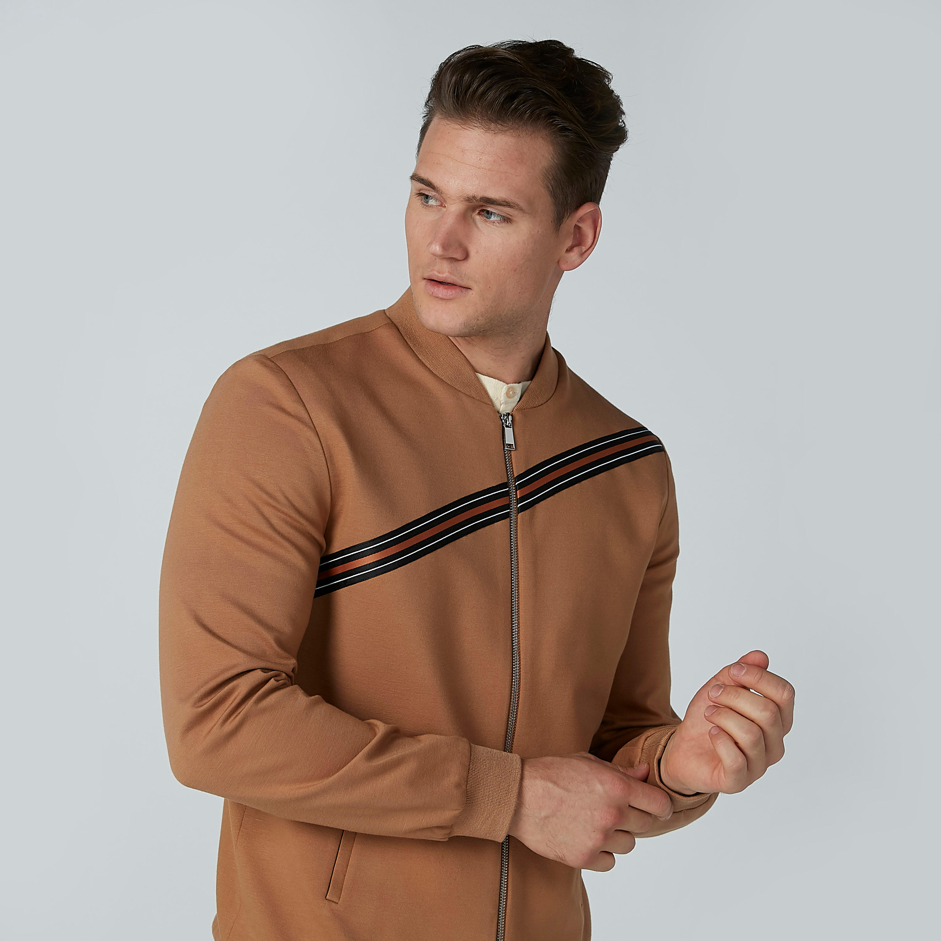 Striped Bomber Jacket with Long Sleeves and Kangaroo Pockets-men-clothing-jacketsandblazers-jackets-image-2