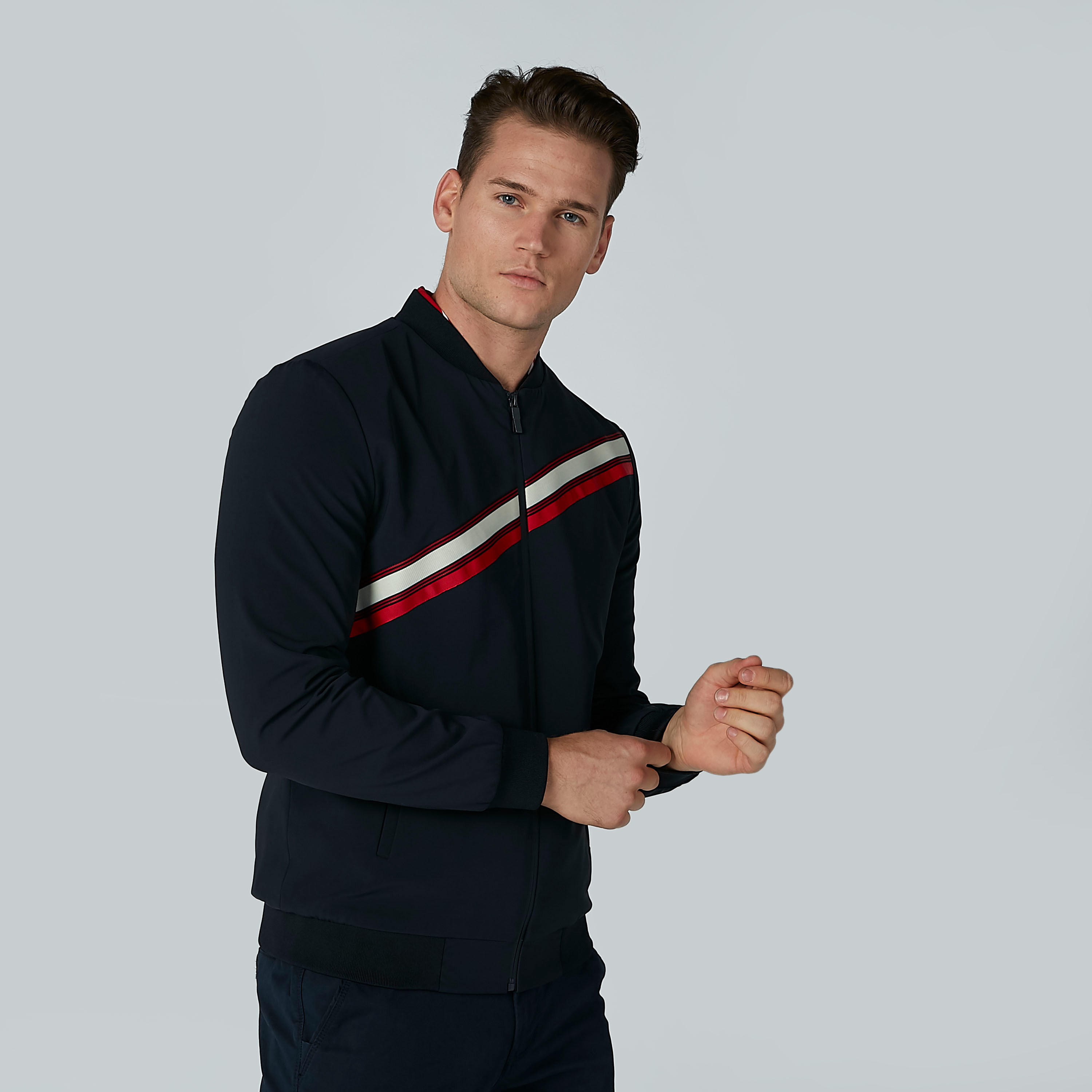 جاكيت بومبر مقلّم بأكمام طويلة وجيوب كانجارو-men-clothing-jacketsandblazers-jackets-image-6