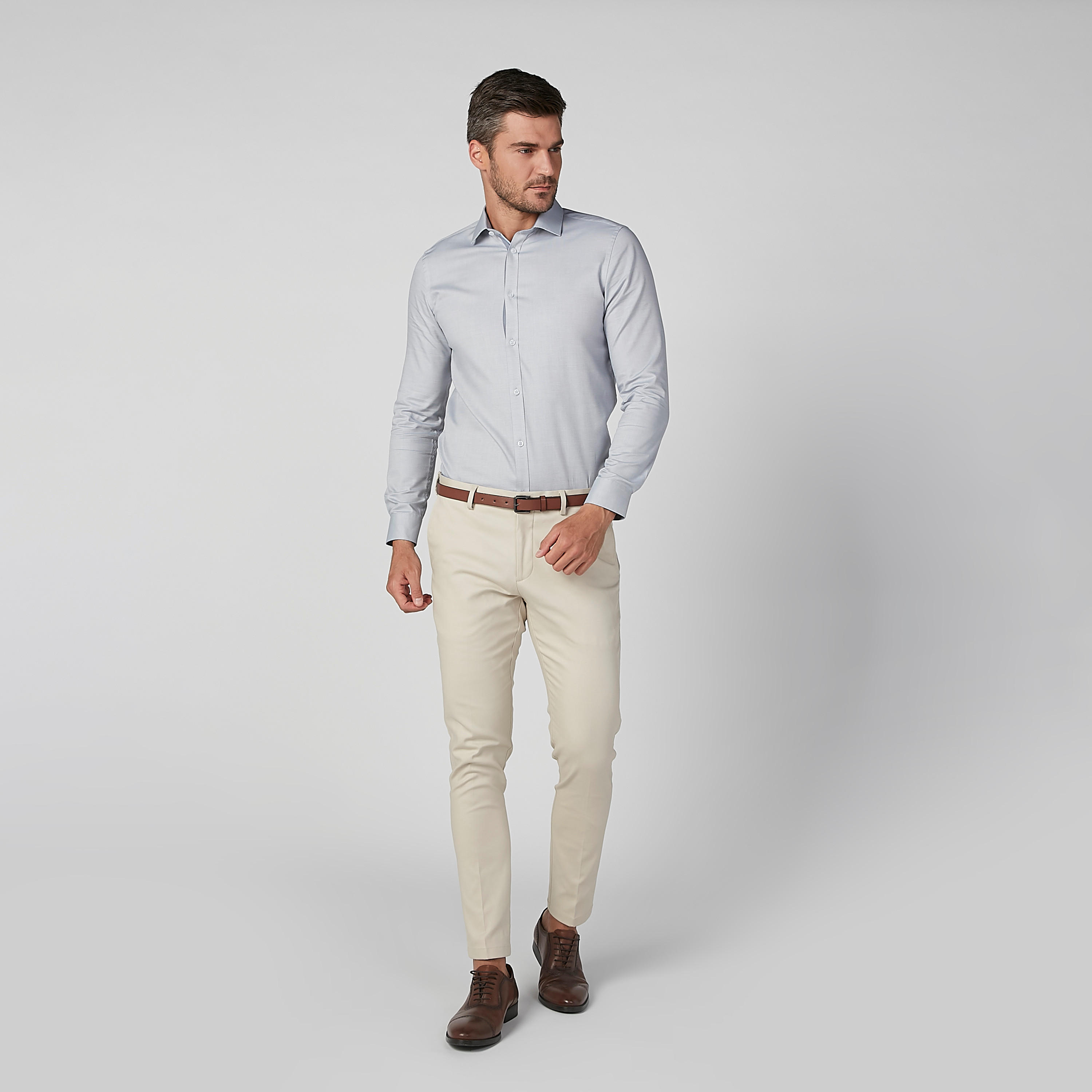 Slim Fit Plain Formal Shirt with Long Sleeves and Spread Collar-men-clothing-shirts-image-1