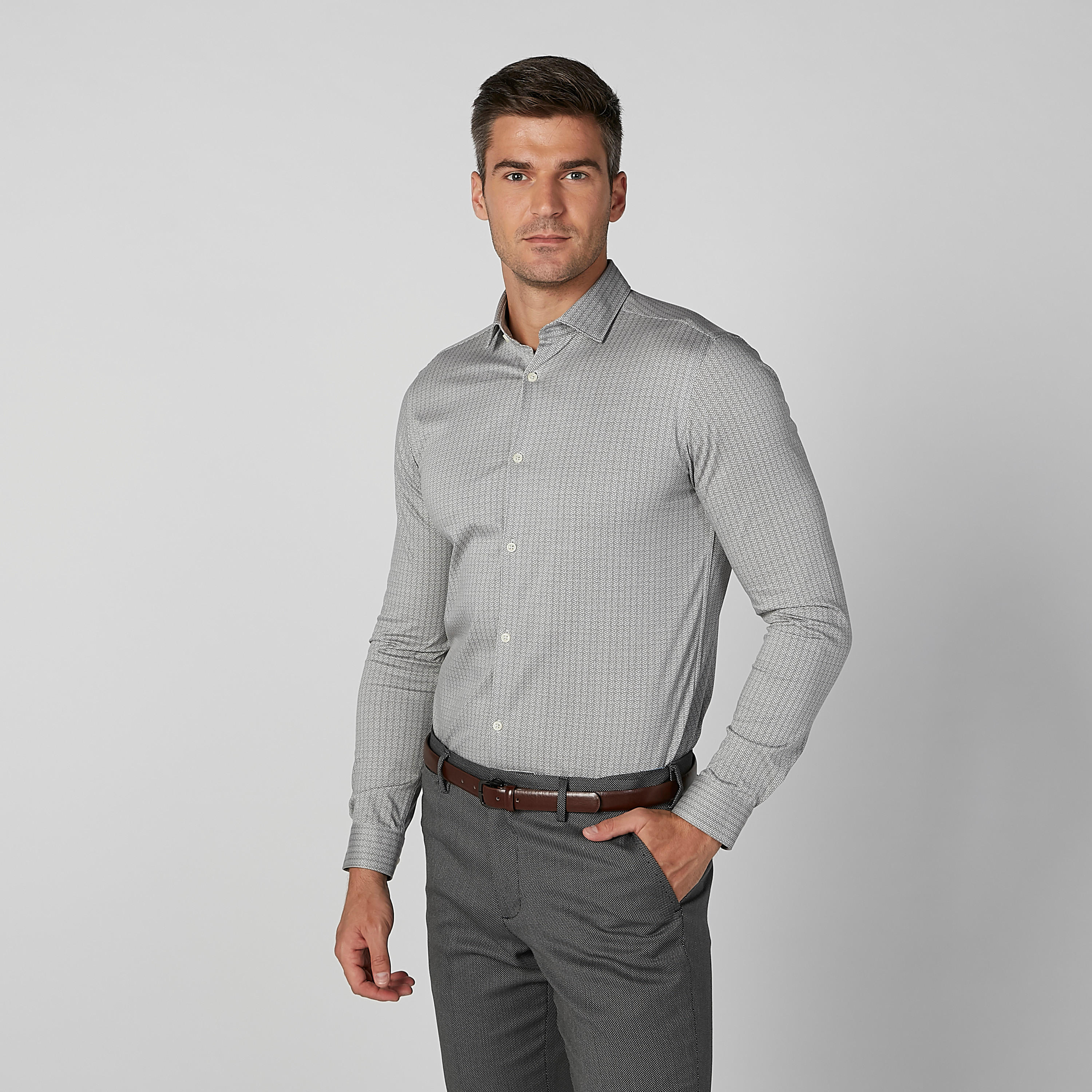 قميص مستدام سليم بارز الملمس سليم وأكمام طويلة -men-clothing-shirts-image-1