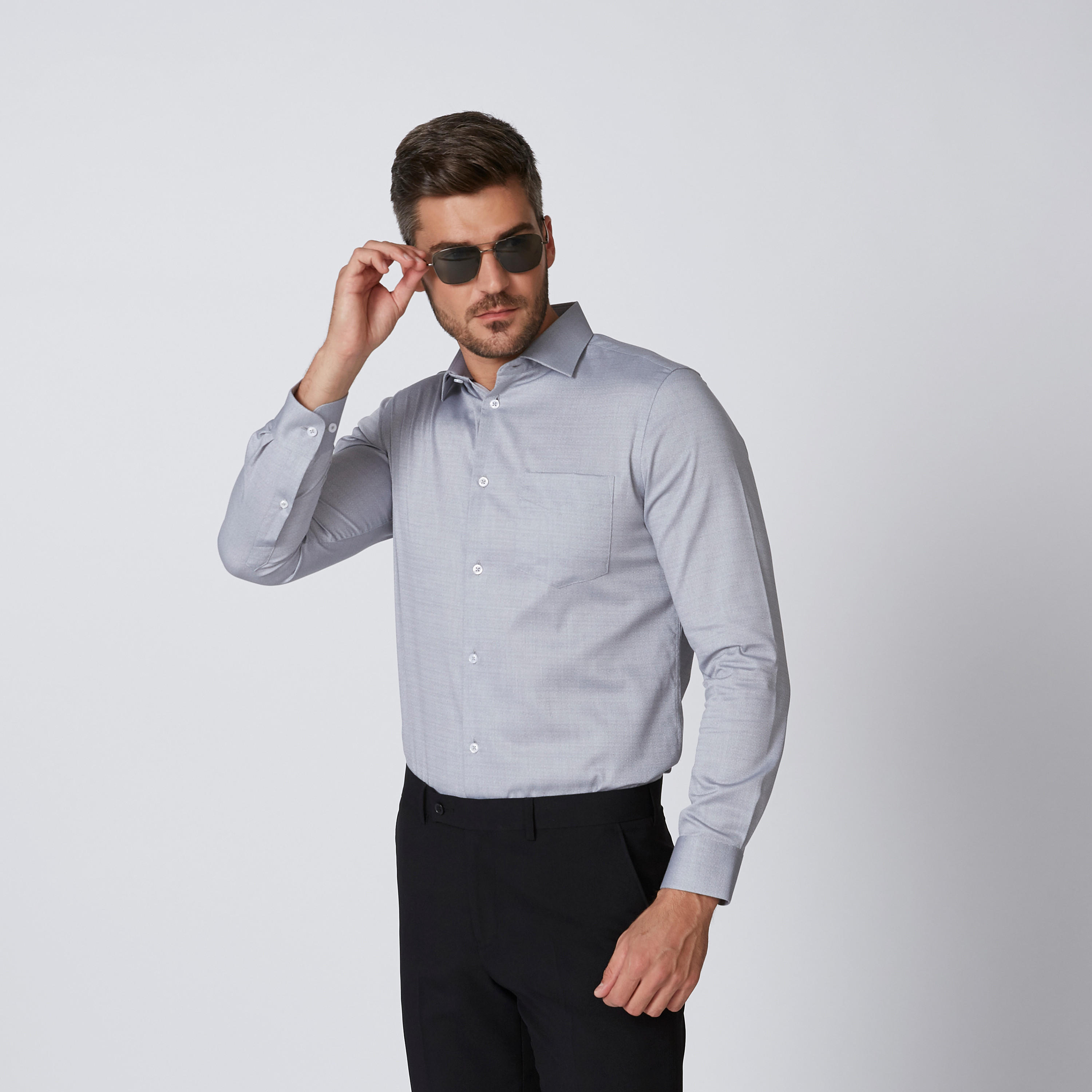 Sustainable Textured Shirt with Spread Collar and Long Sleeves-men-clothing-shirts-image-1