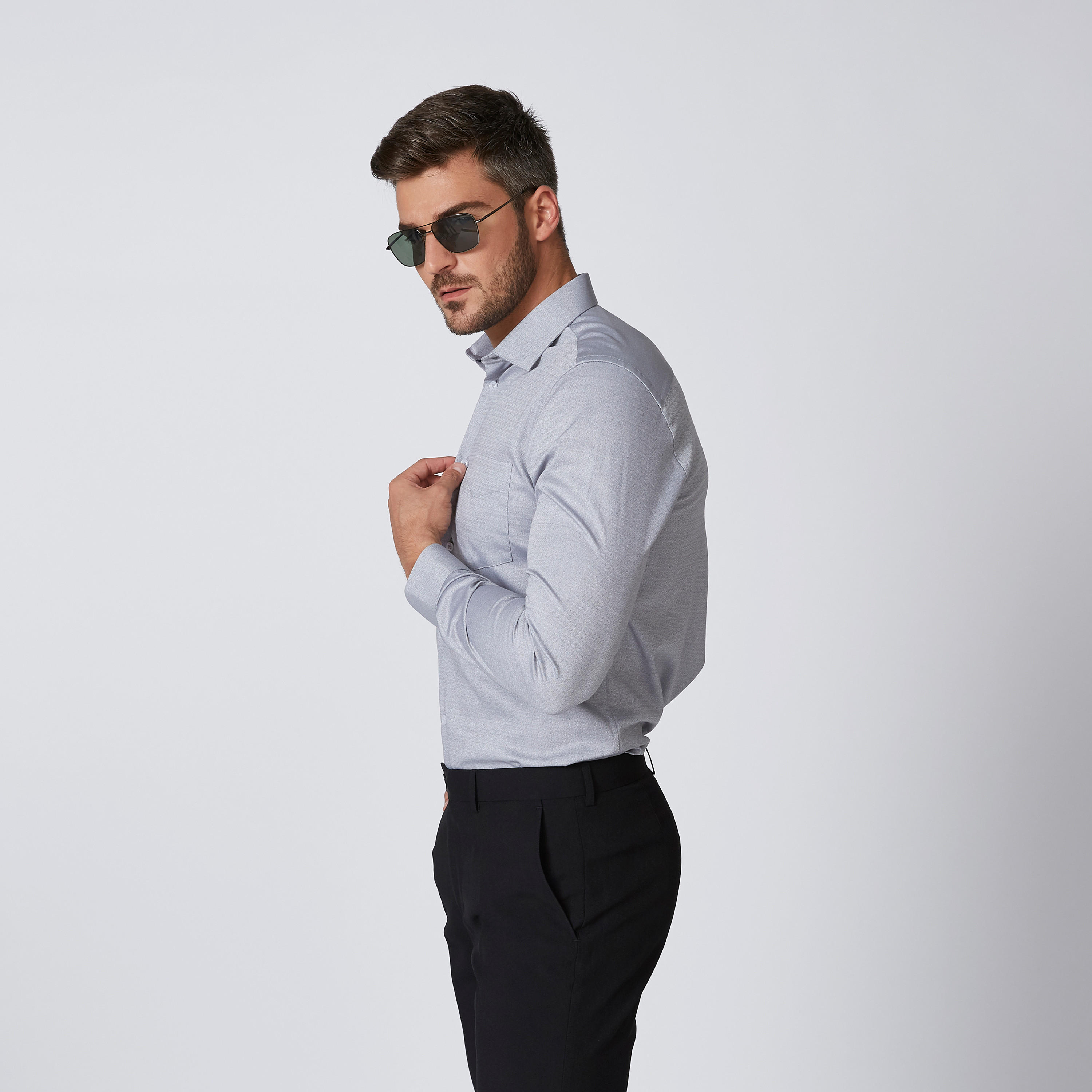 Sustainable Textured Shirt with Spread Collar and Long Sleeves-men-clothing-shirts-image-3